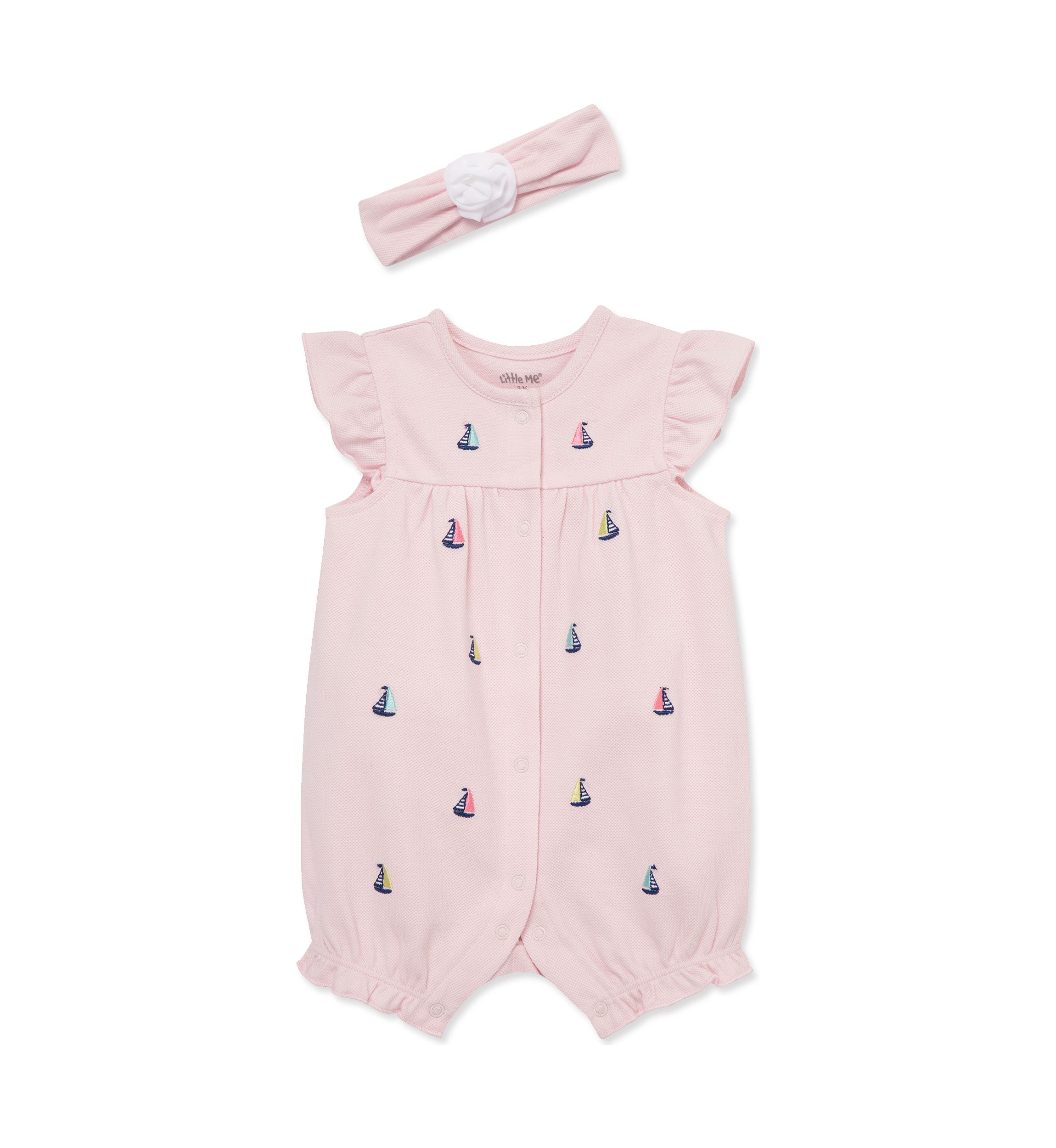 Baby Girls Sailboat Romper with Headband