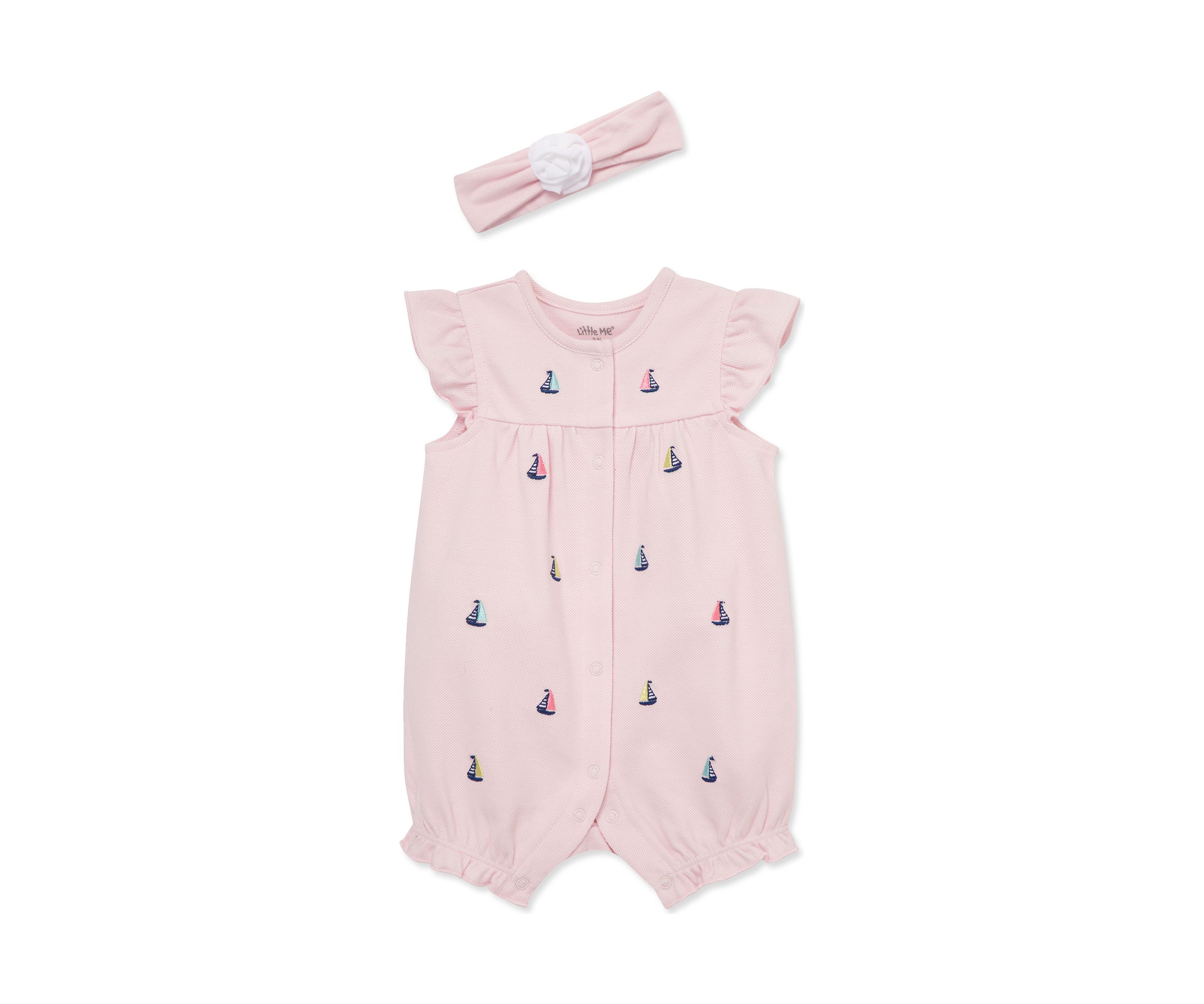 Baby Girls Sailboat Romper with Headband