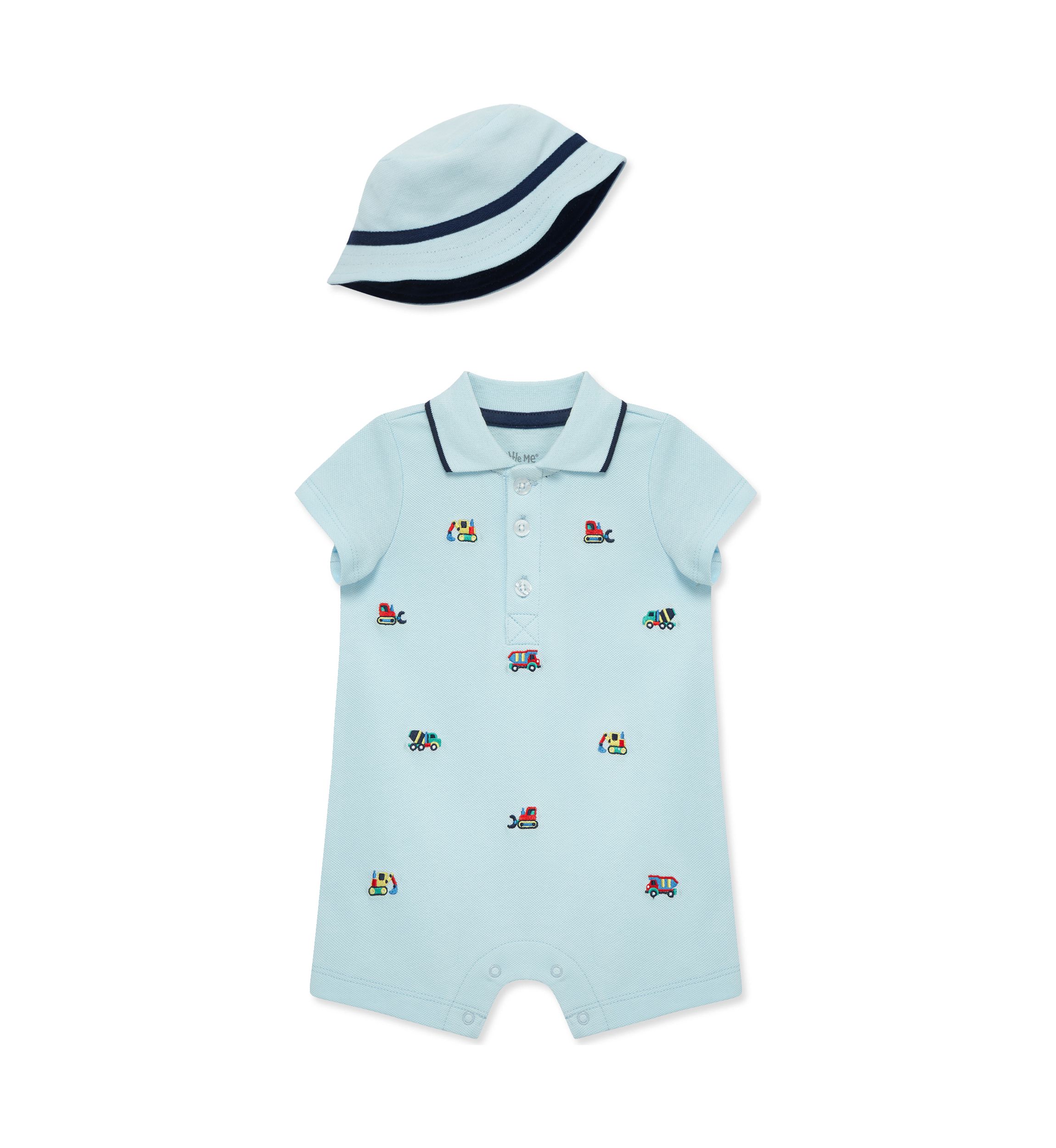 Baby Boys Trucks Romper with Hat