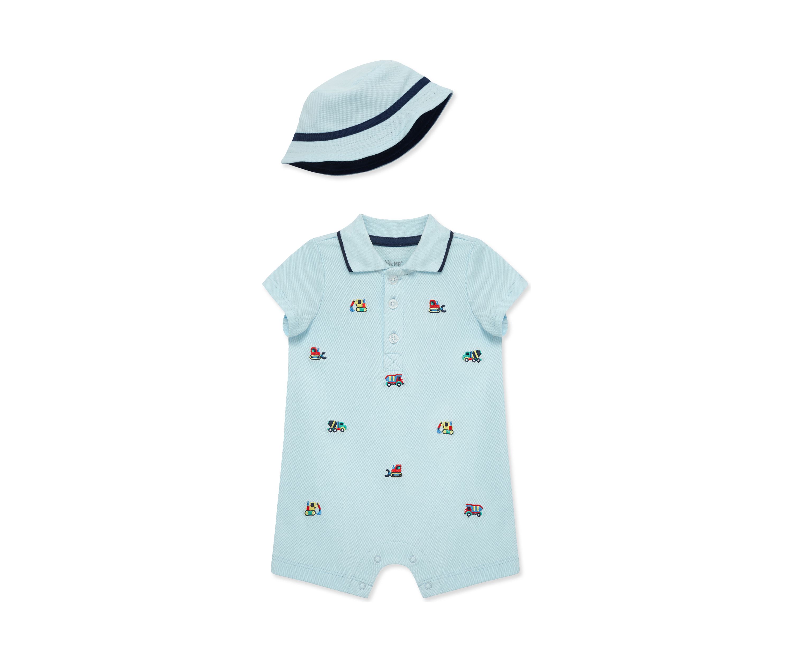 Baby Boys Trucks Romper with Hat