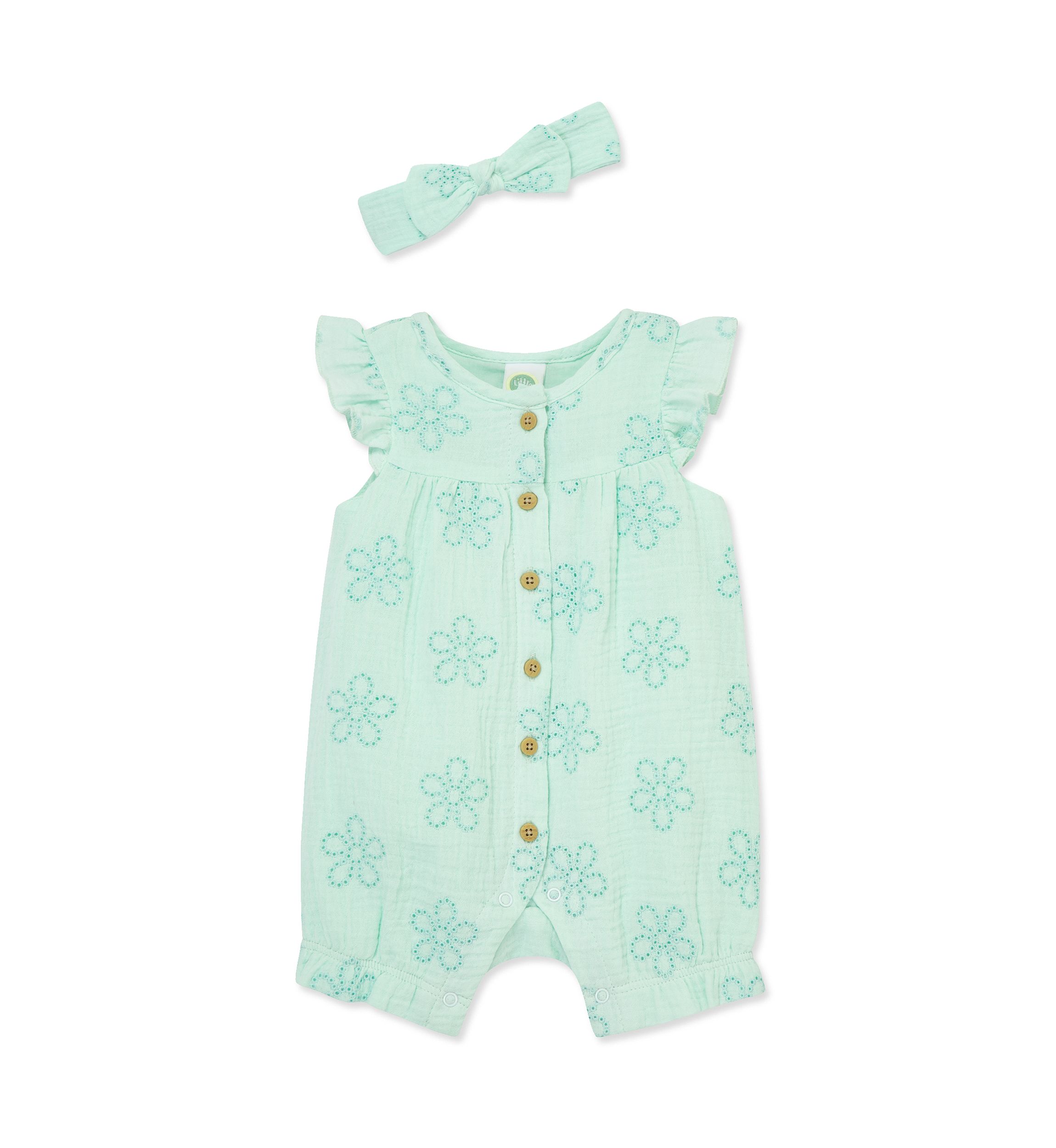 Baby Girls Eyelet Romper with Headband