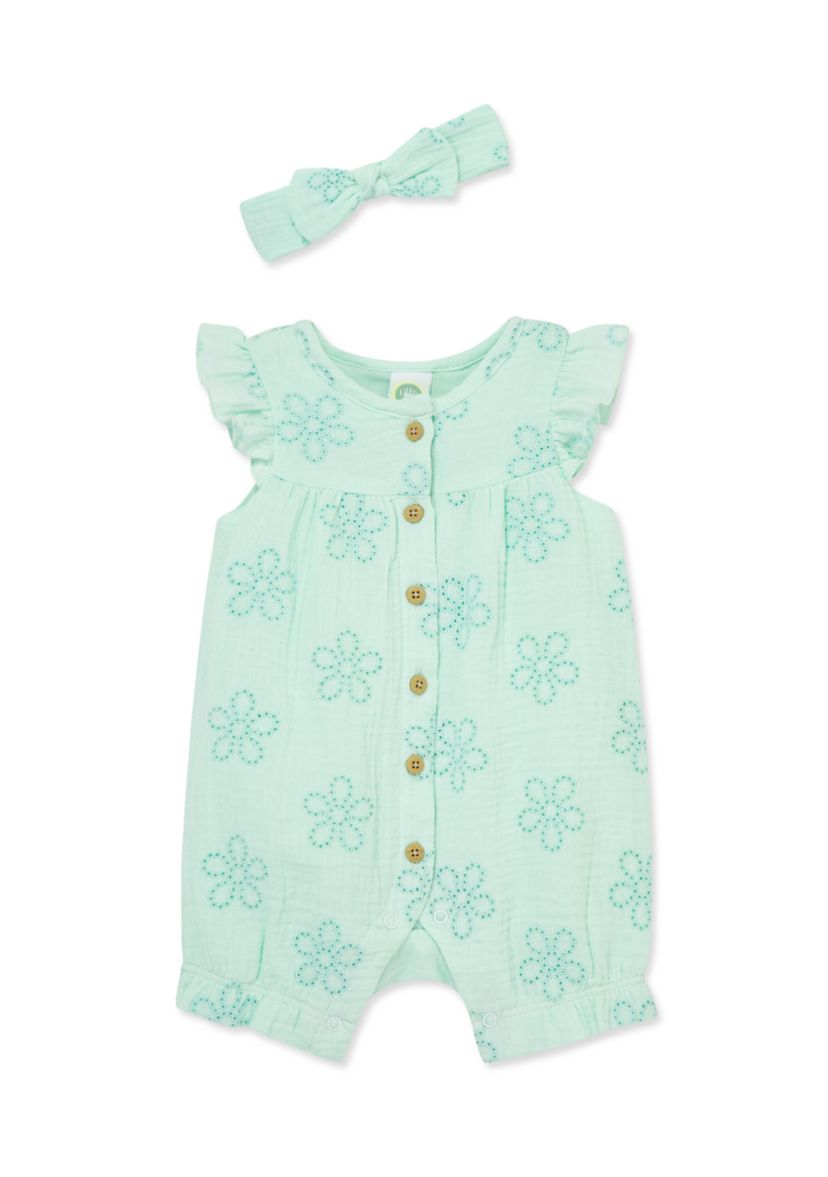 Baby Girls Eyelet Romper with Headband