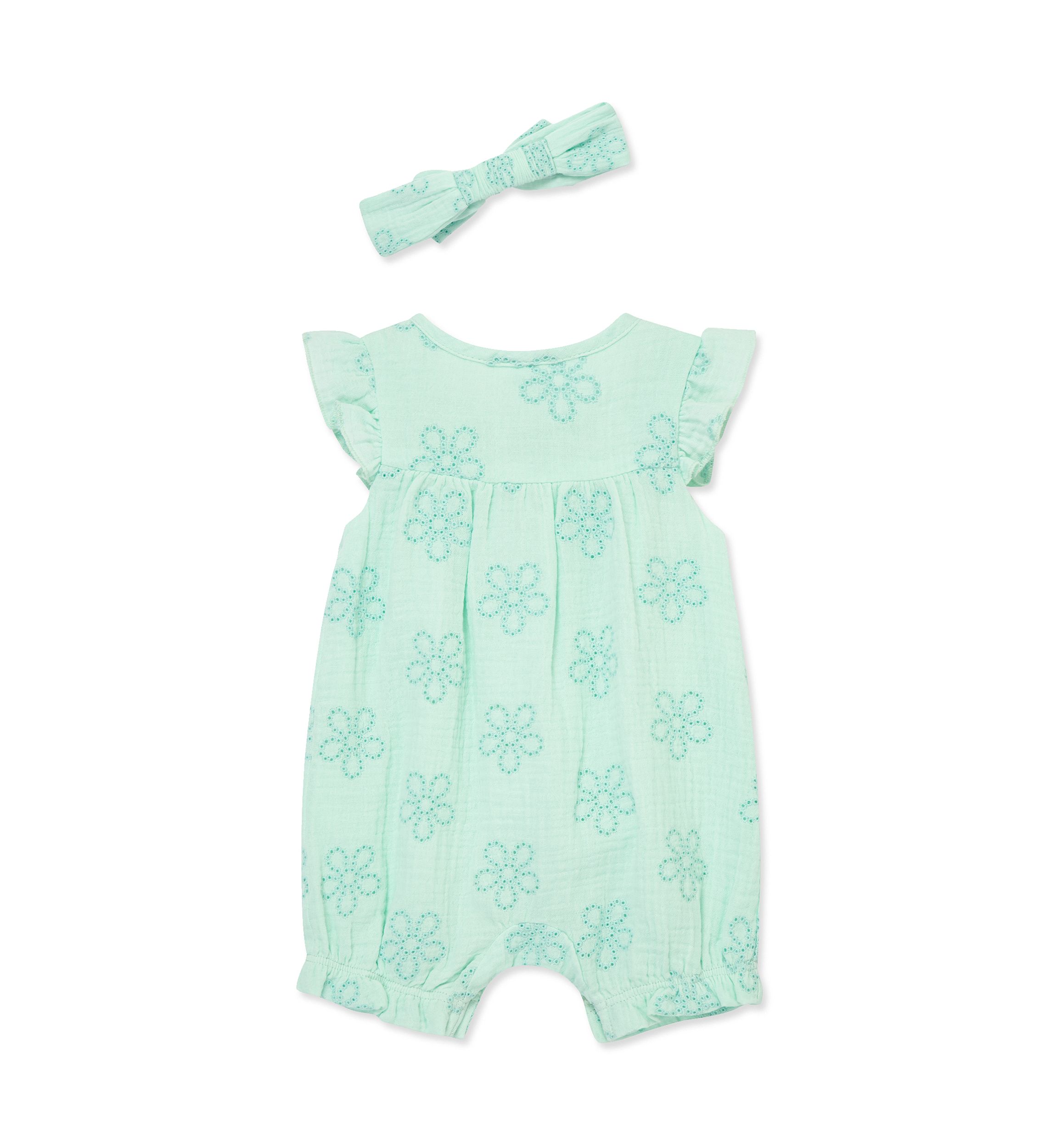 Baby Girls Eyelet Romper with Headband