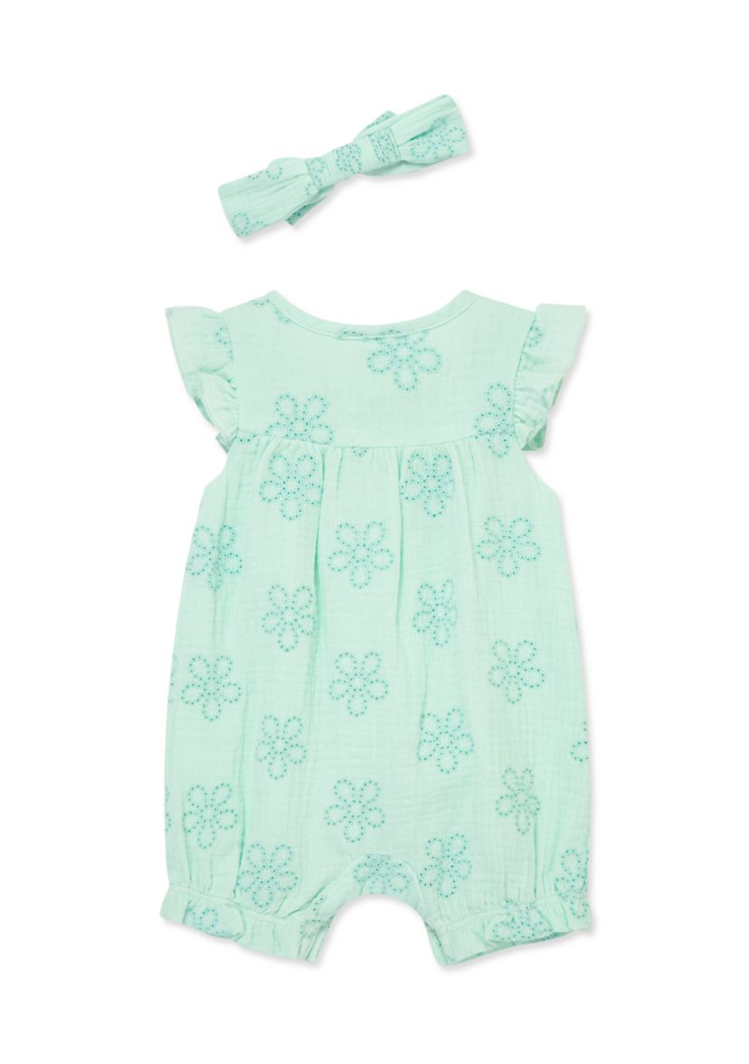 Baby Girls Eyelet Romper with Headband