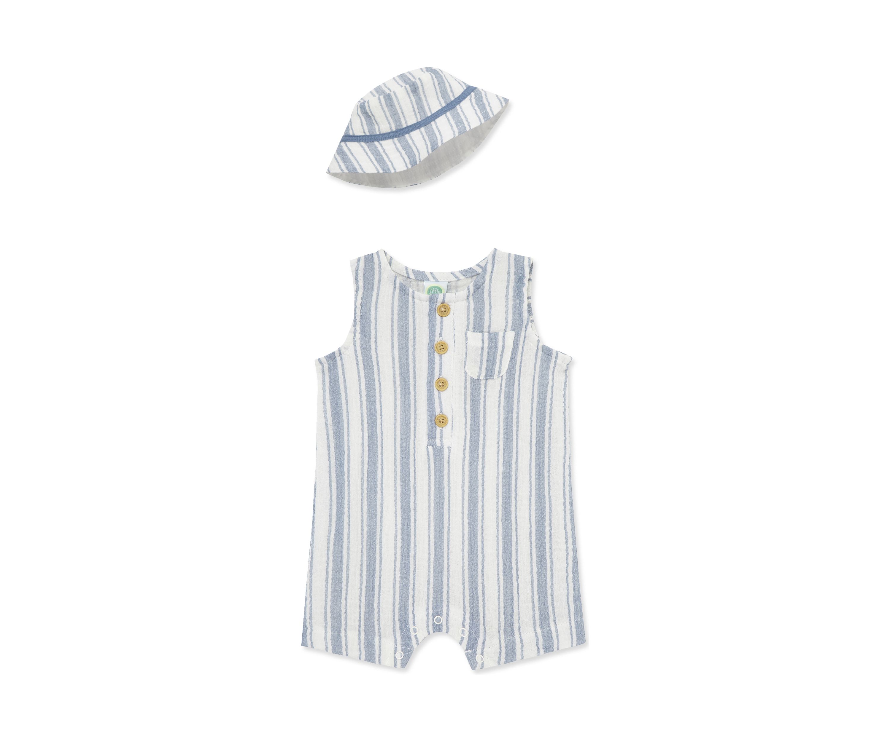 Baby Boys Striped Romper with Hat