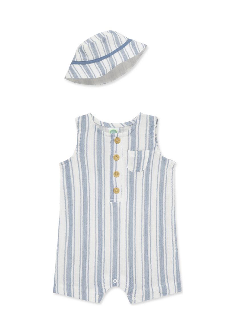 Baby Boys Striped Romper with Hat