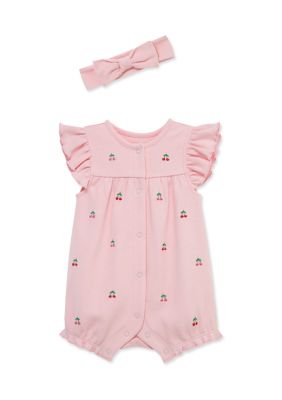 Little Me Baby Girls Cherry Onesie and Headband Set