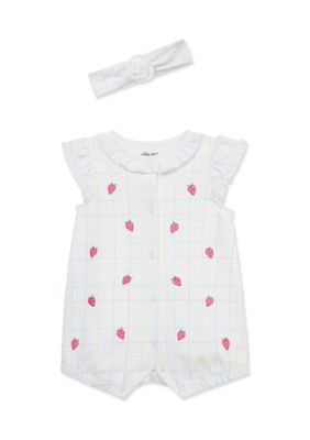 Little Me Baby Girls Strawberry Romper and Headband Set