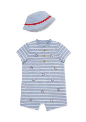 Little Me Baby Boys Baseball Romper with Hat