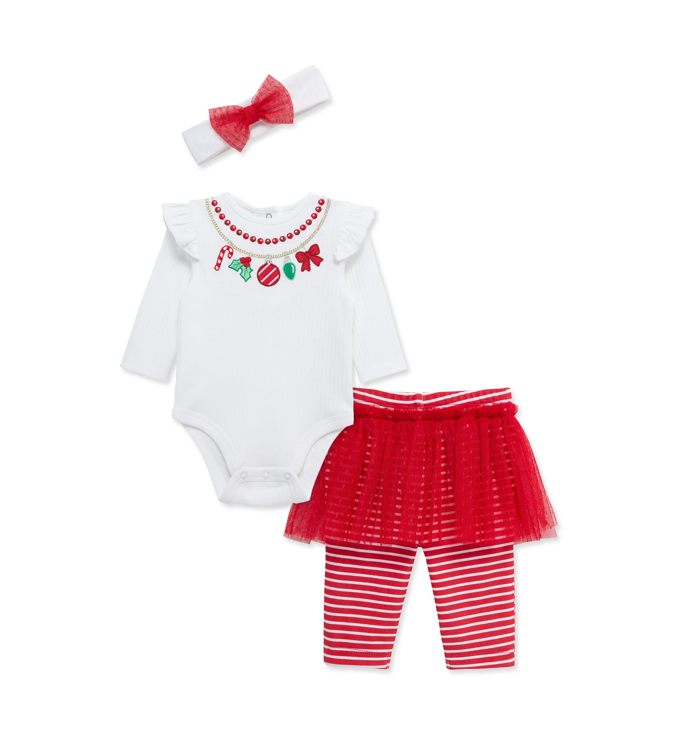 Baby Girls Bodysuit and Skirted Leggings Set with Headband