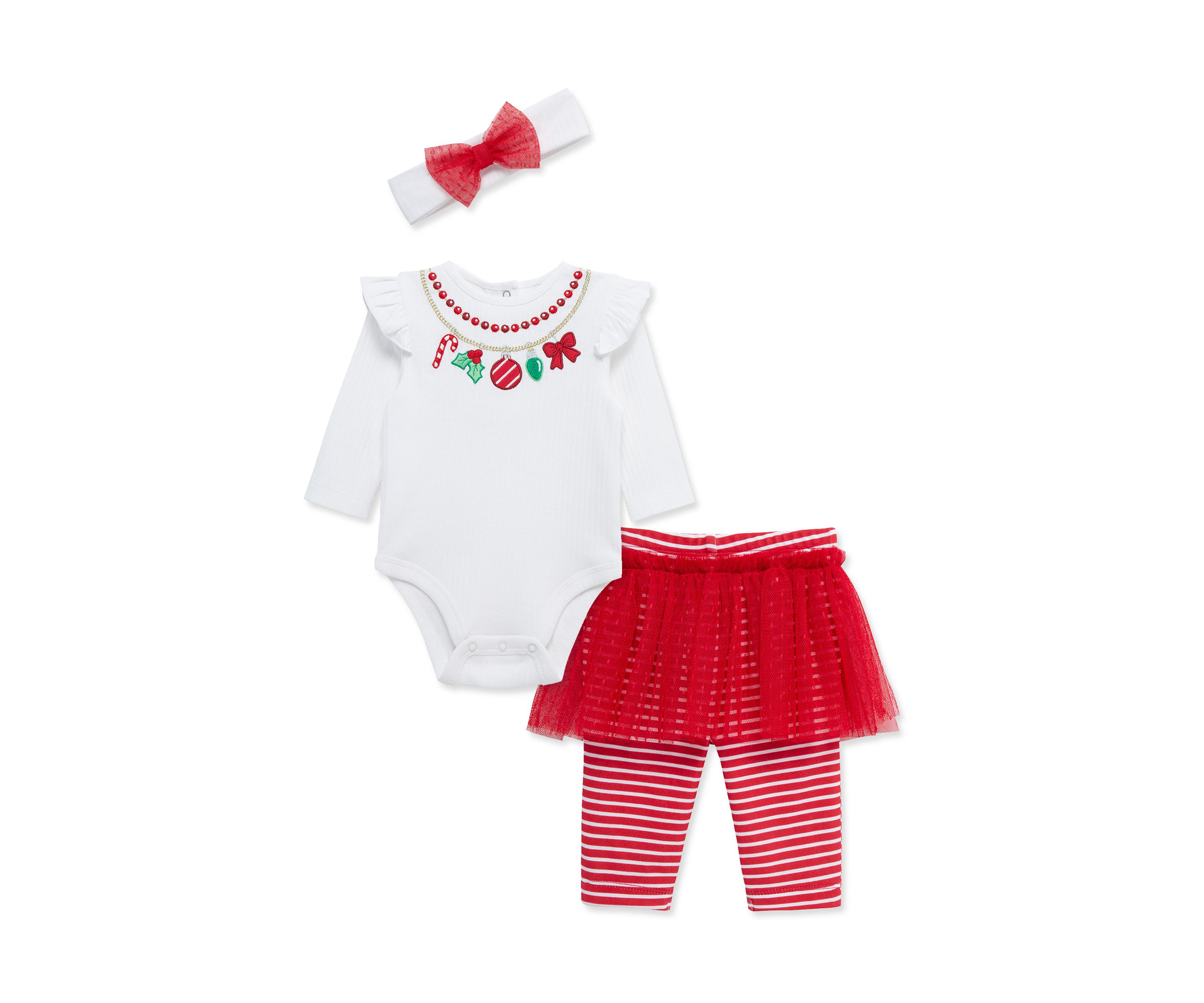 Baby Girls Bodysuit and Skirted Leggings Set with Headband