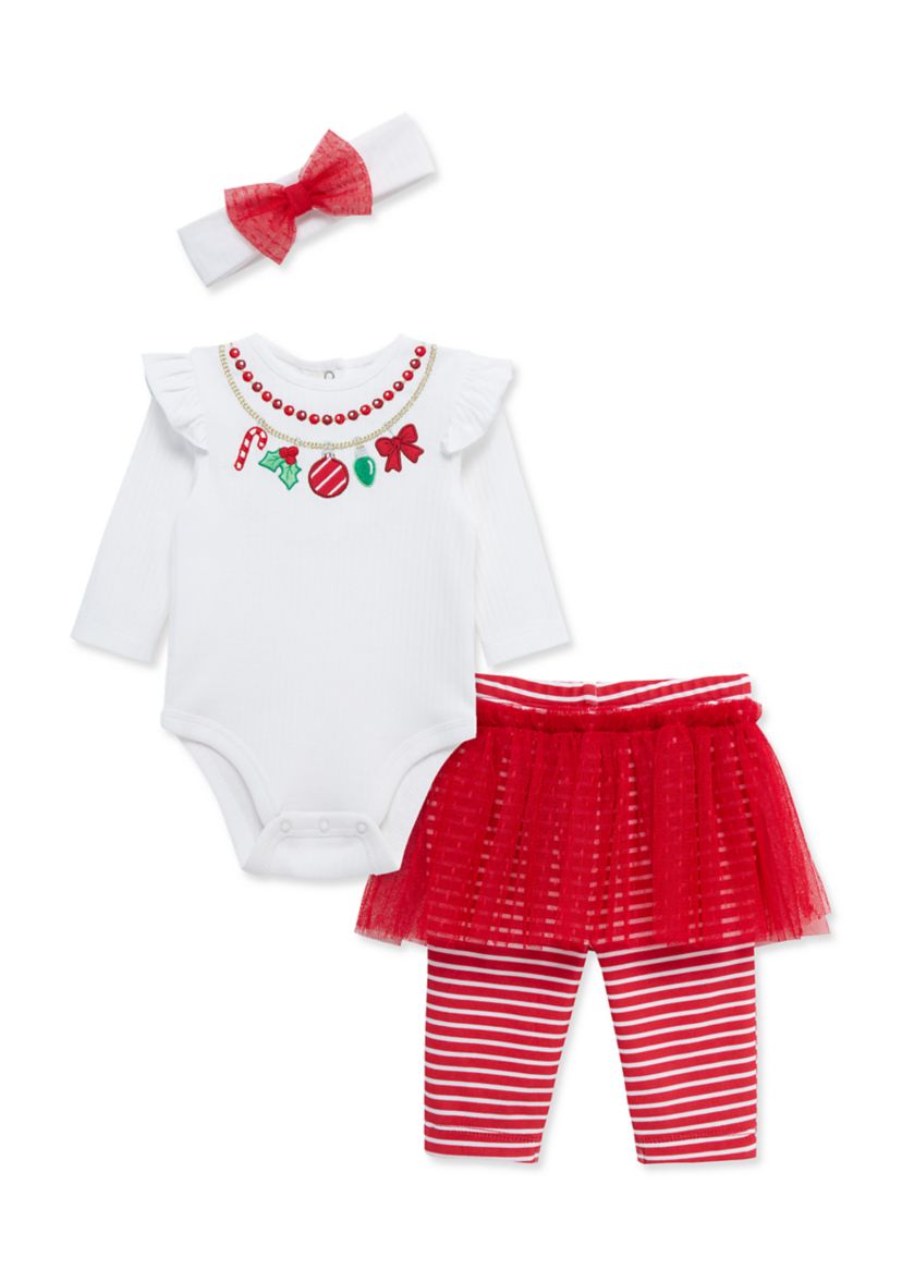 Baby Girls Bodysuit and Skirted Leggings Set with Headband
