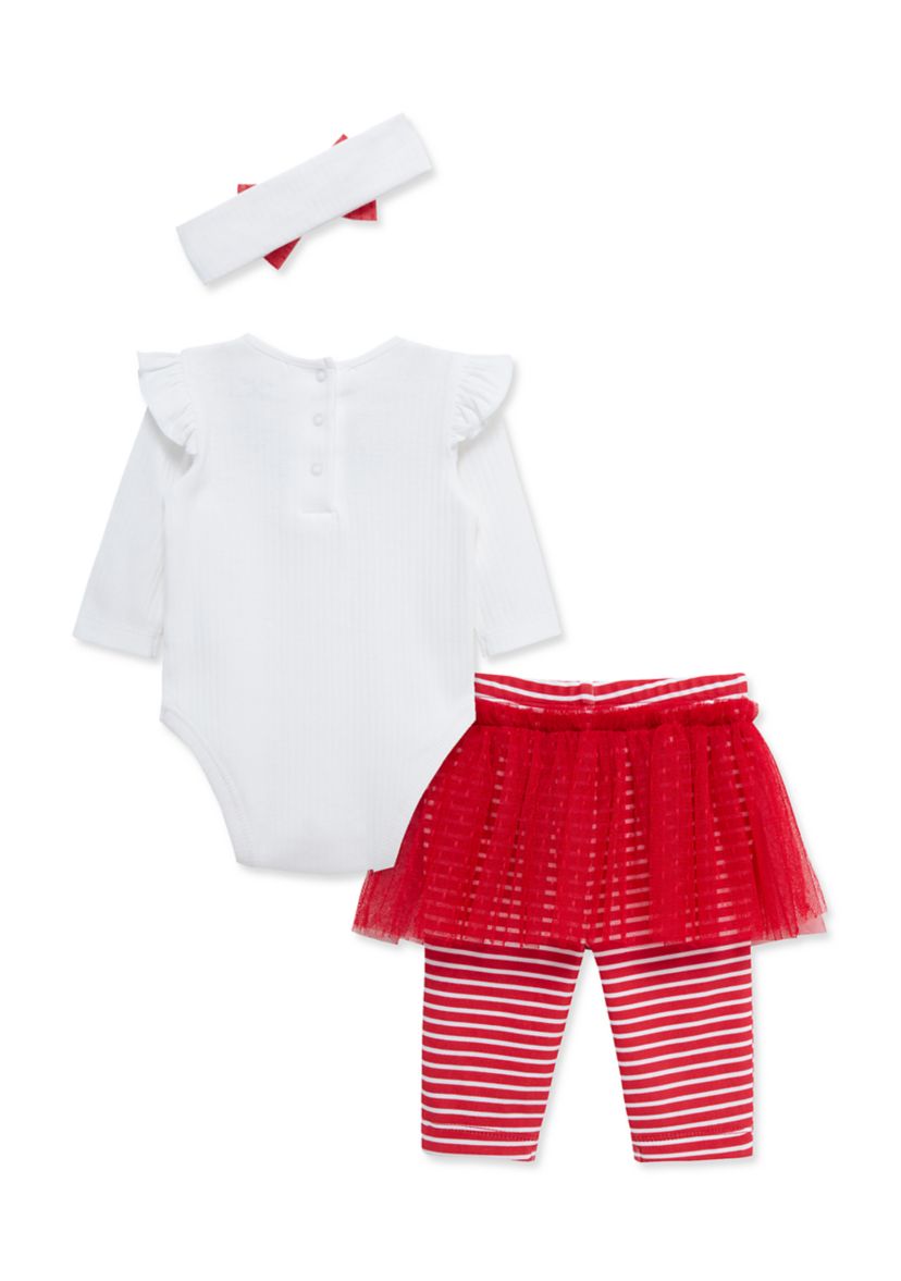 Baby Girls Bodysuit and Skirted Leggings Set with Headband