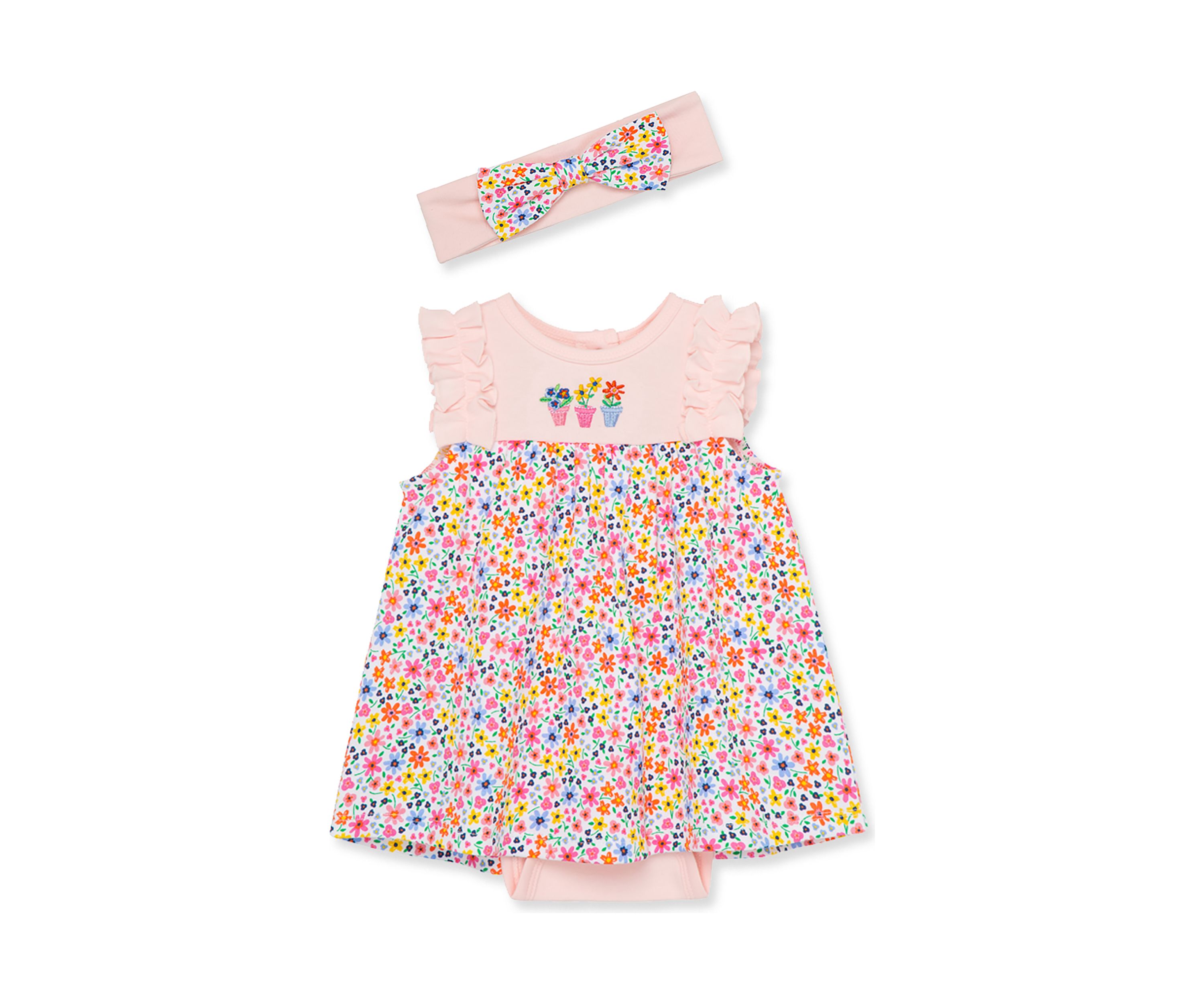 Baby Girls Garden Bodysuit Dress with Headband