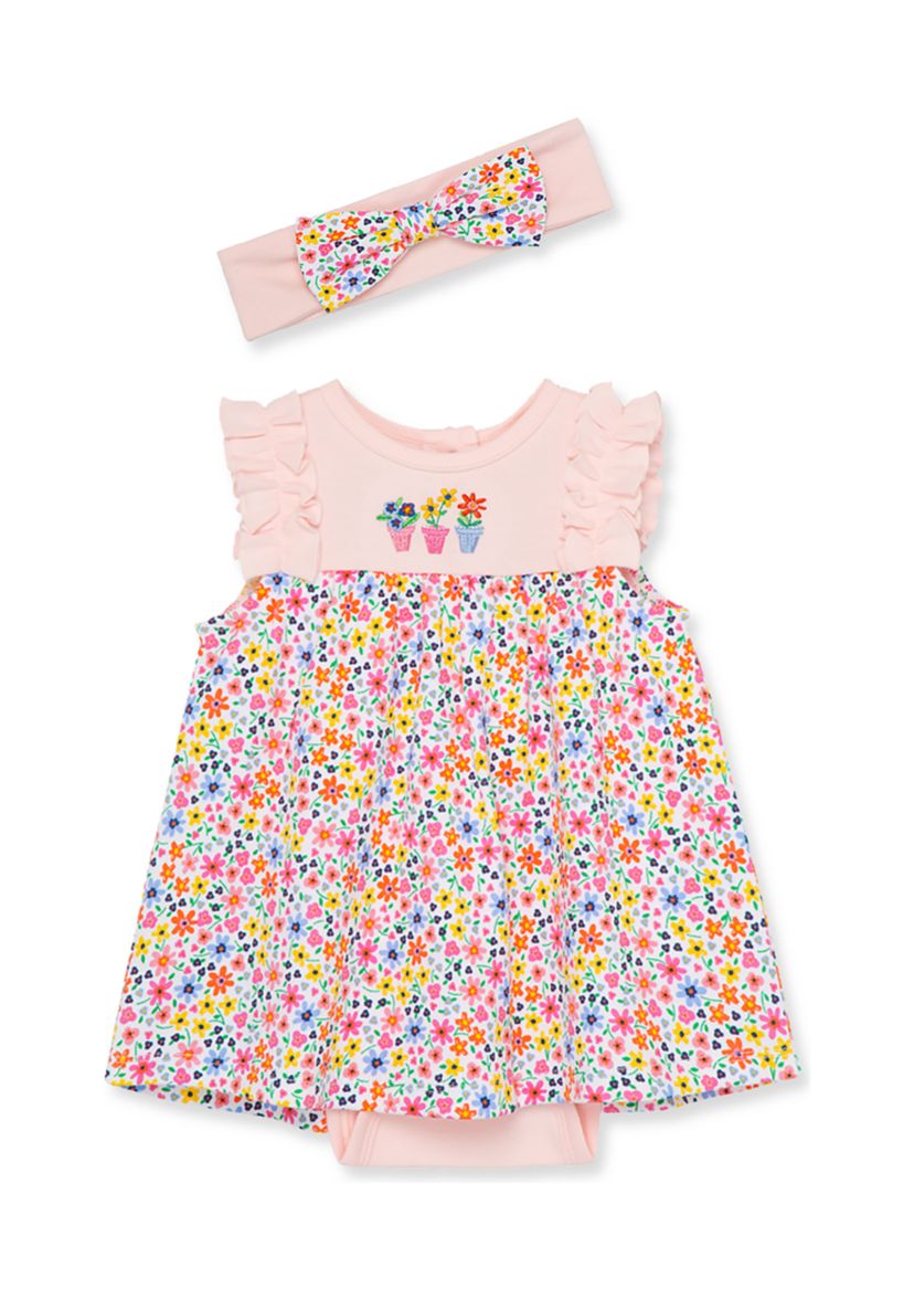 Baby Girls Garden Bodysuit Dress with Headband