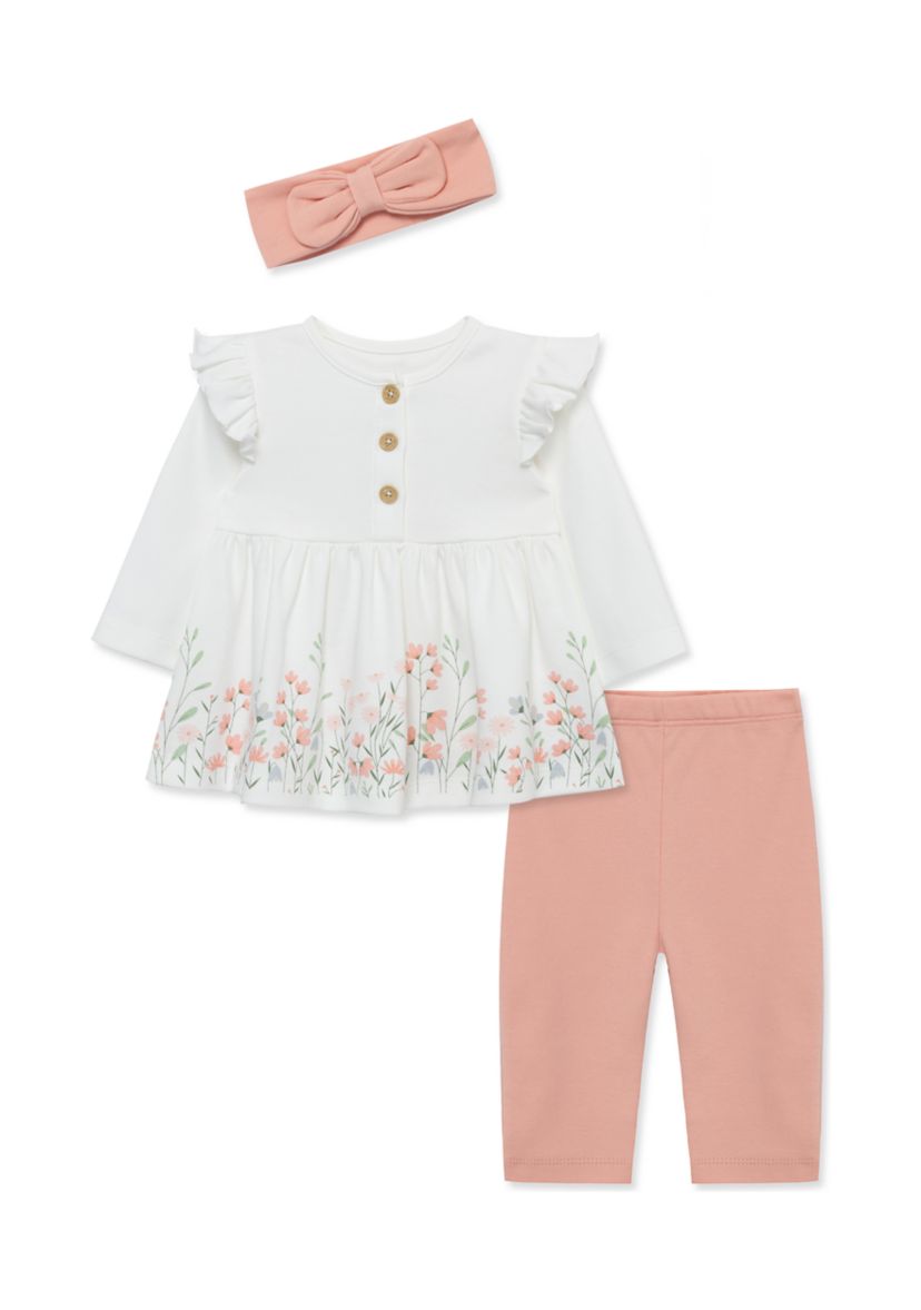 Baby Girls Meadow Border Printed Top Set with Headband