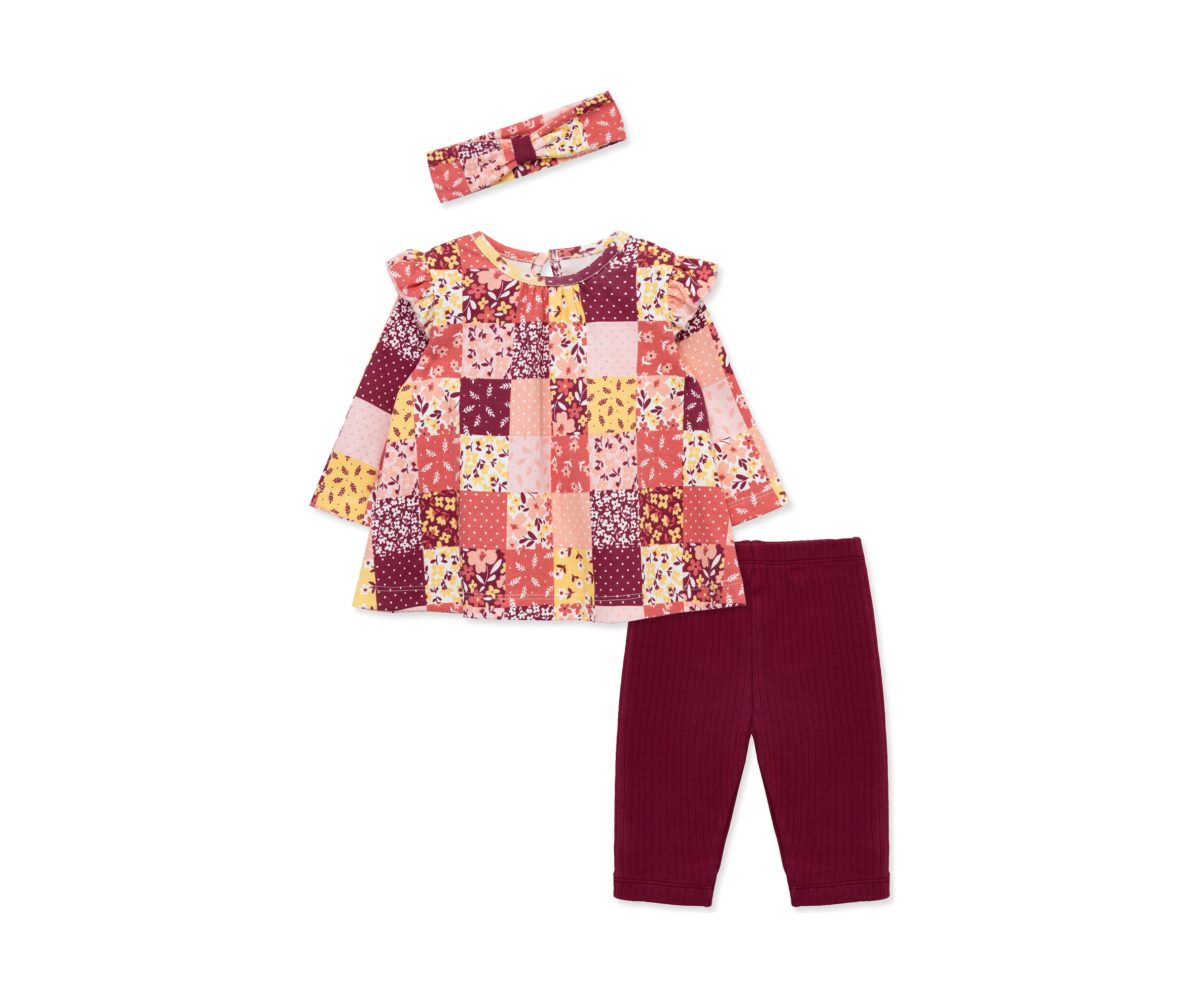 Baby Girls Patchwork Printed Top Set with Headband