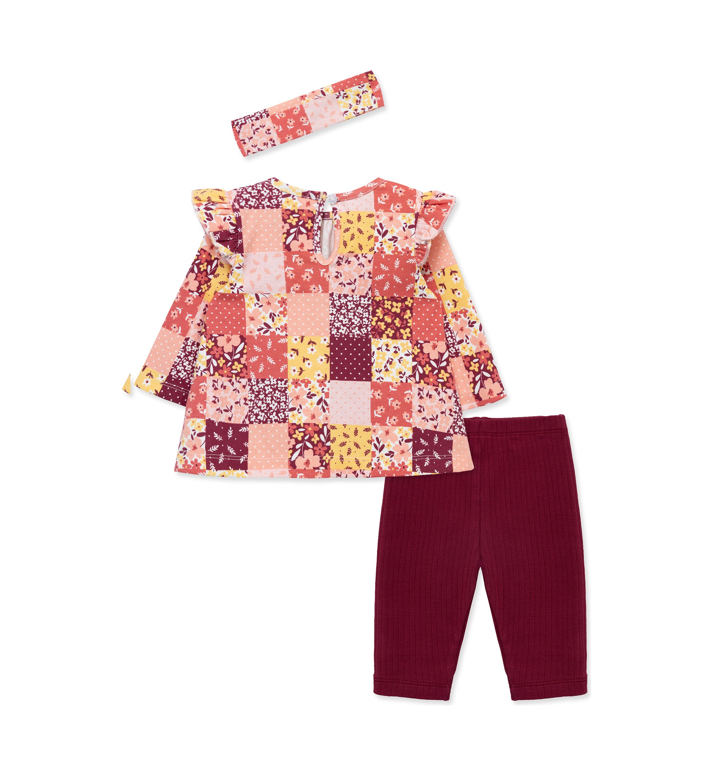 Baby Girls Patchwork Printed Top Set with Headband
