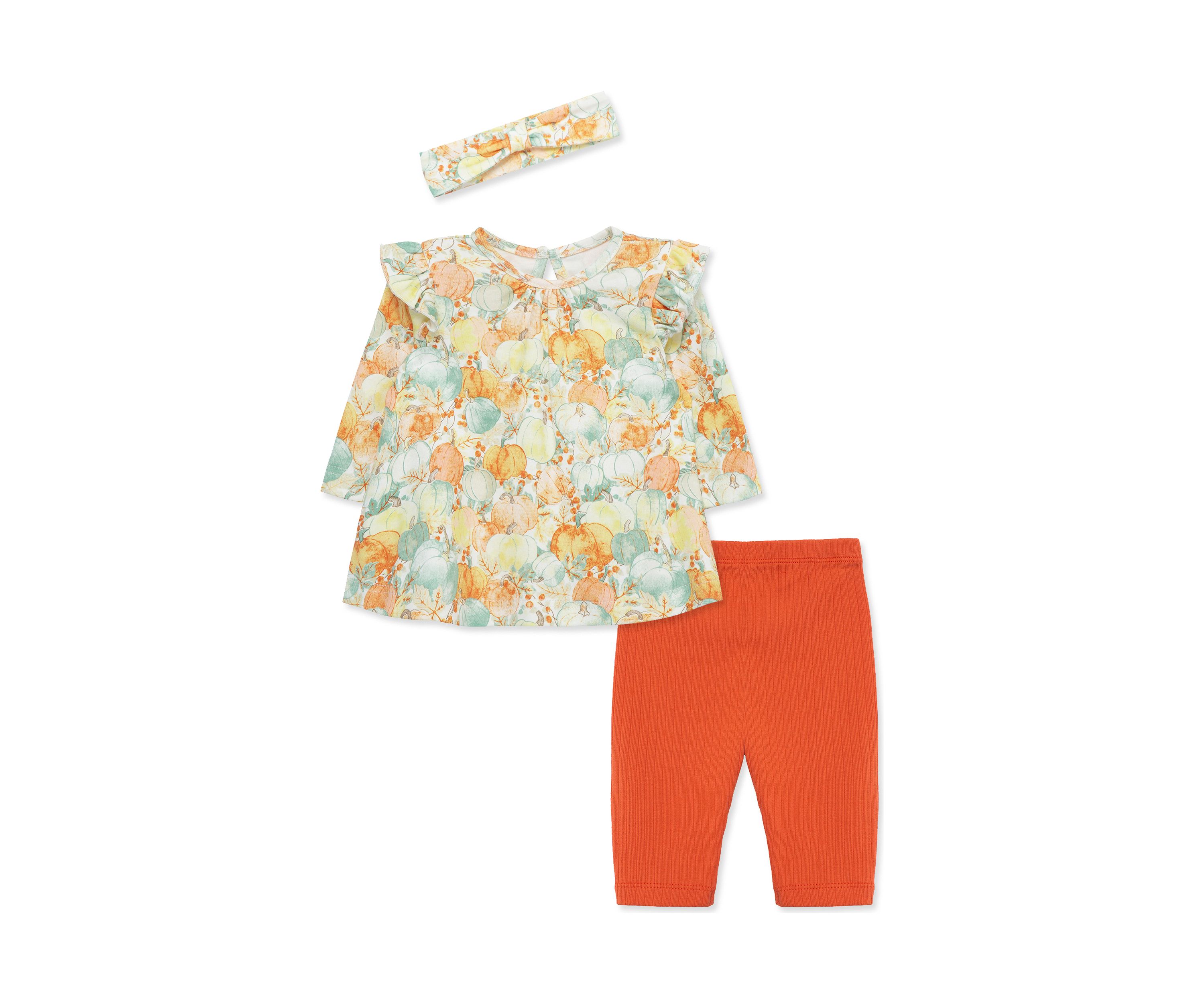 Baby Girls Pumpkin Printed Top Set with Headband
