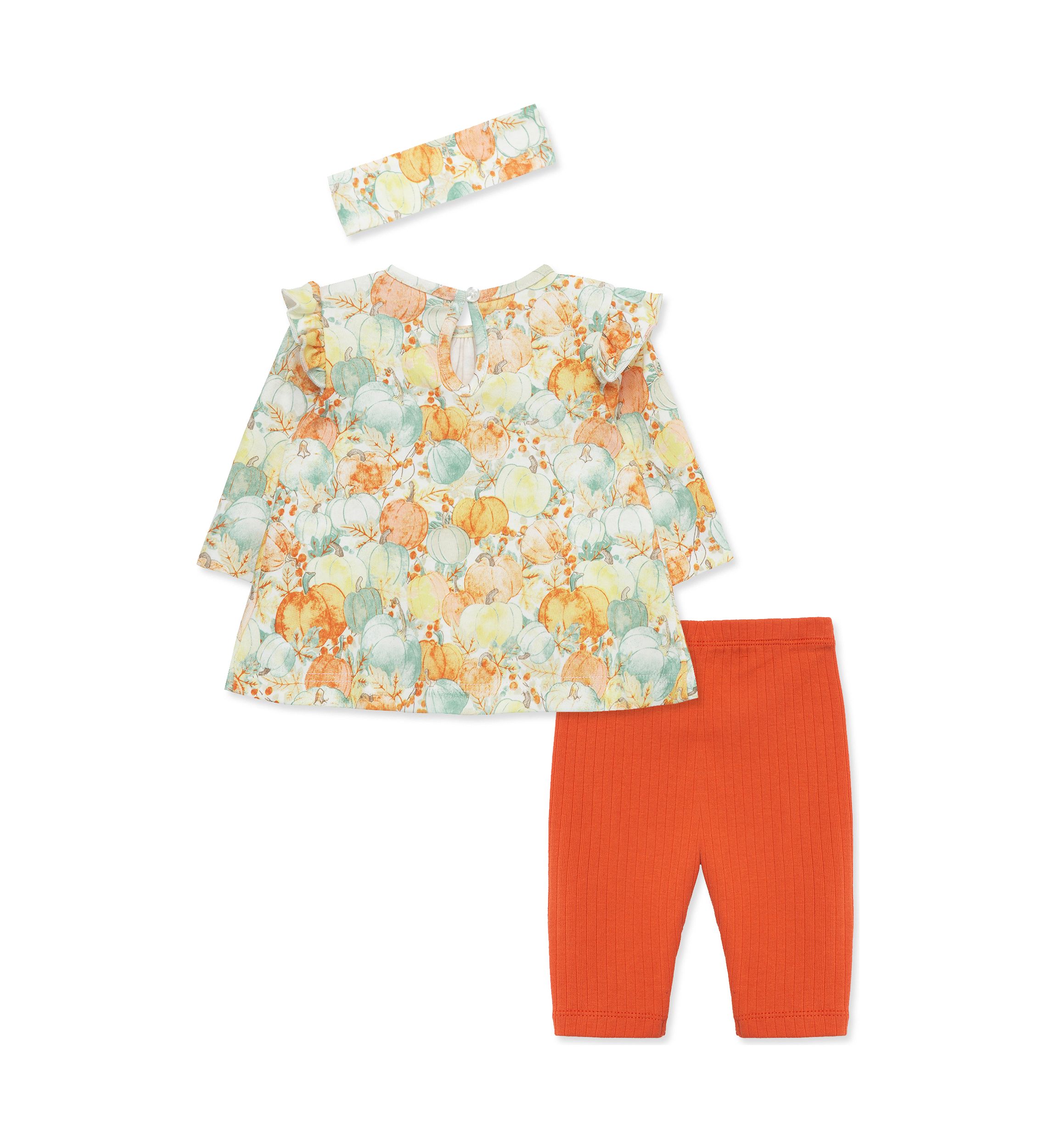 Baby Girls Pumpkin Printed Top Set with Headband