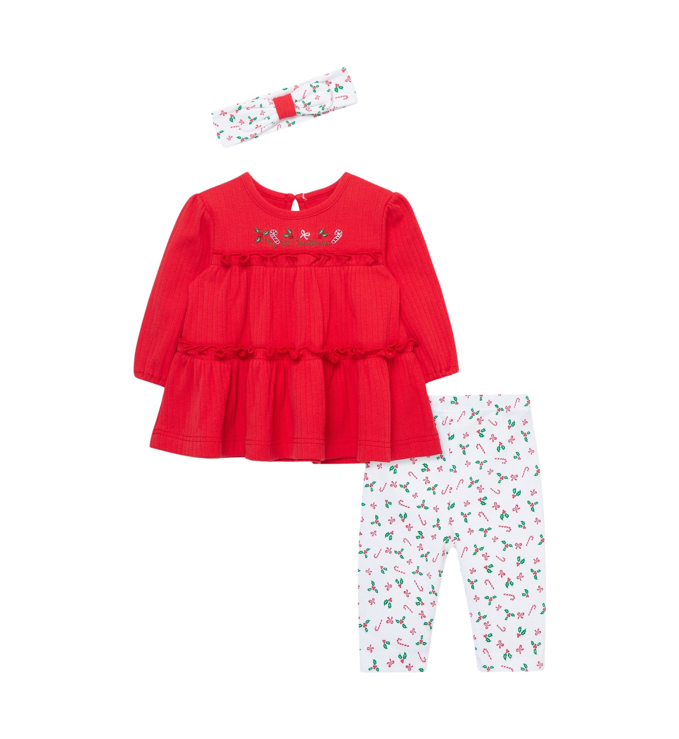 Baby Girls Candy Cane Top Set with Headband