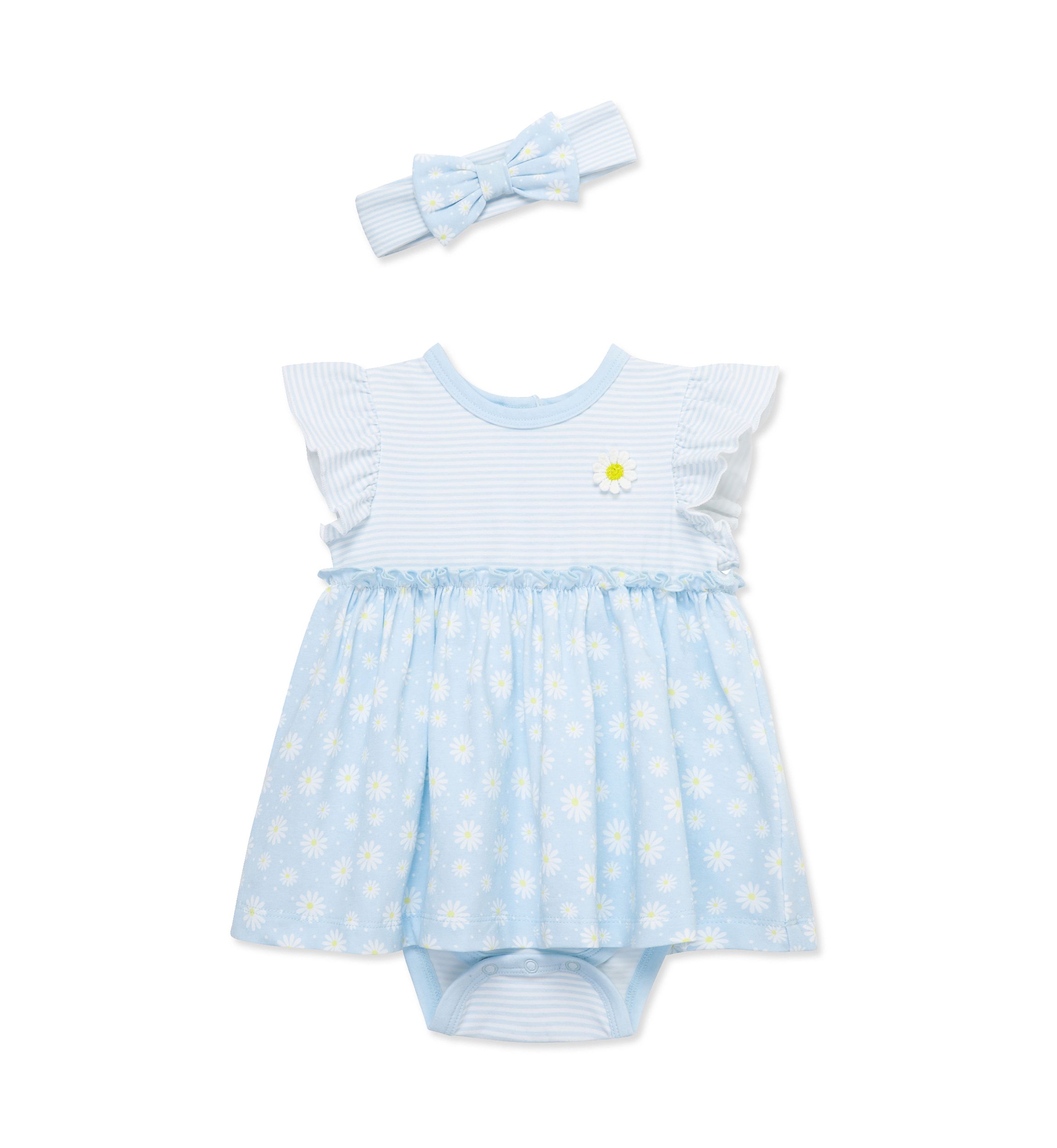 Baby Girls Daisies Bodysuit Dress with Headband
