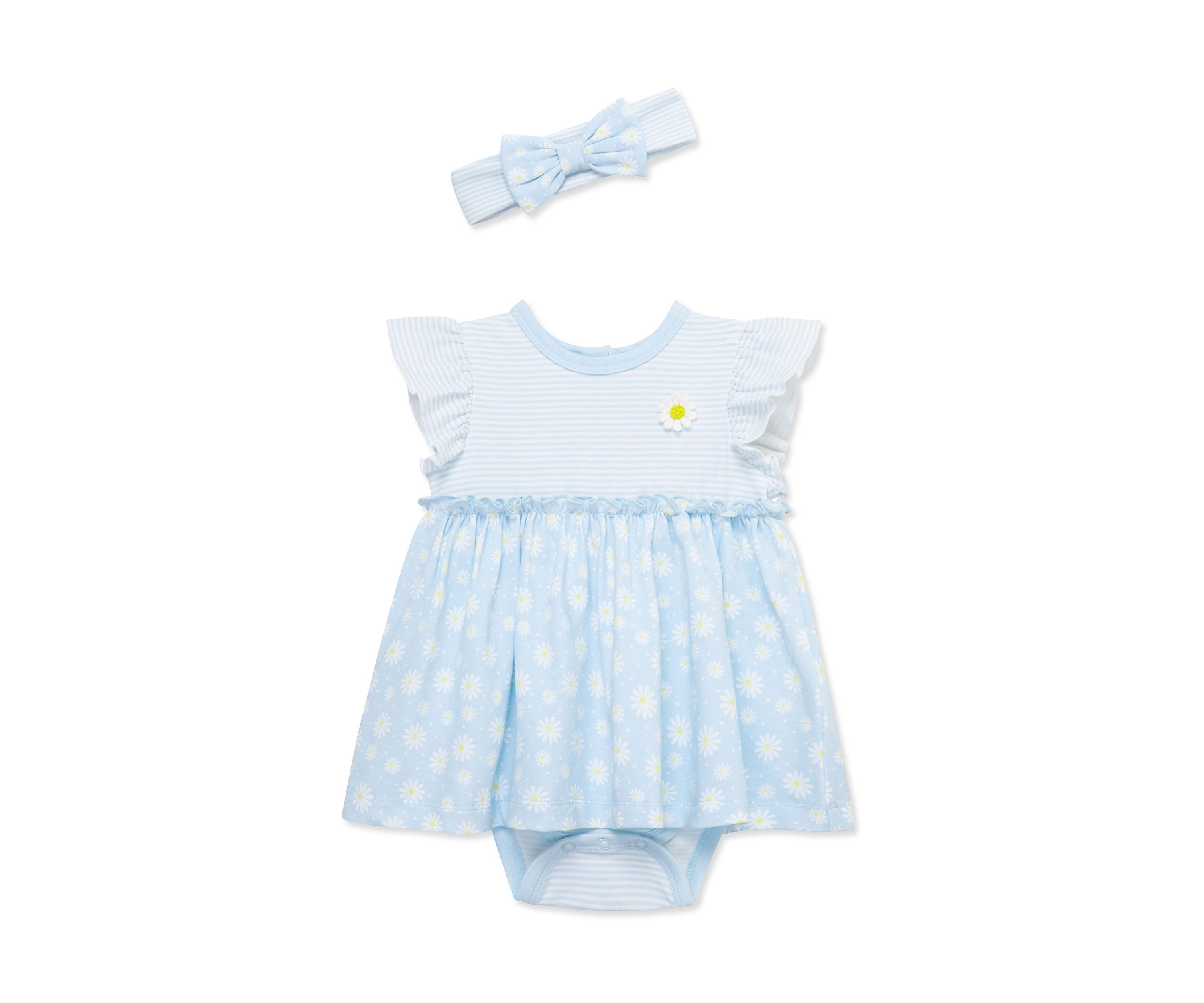 Baby Girls Daisies Bodysuit Dress with Headband