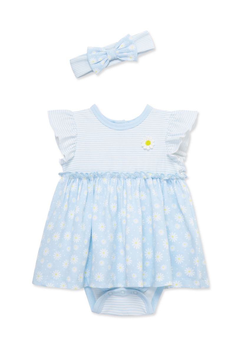 Baby Girls Daisies Bodysuit Dress with Headband