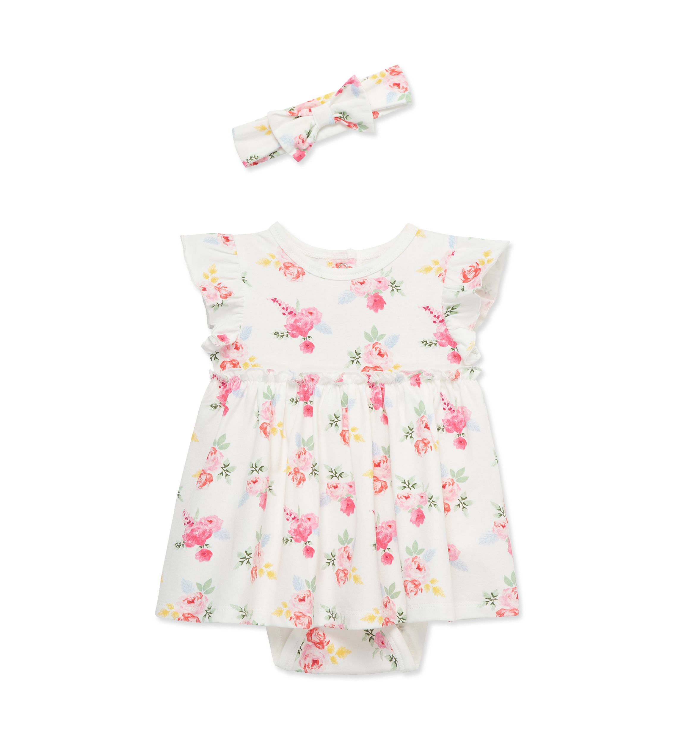 Baby Girls Roses Bodysuit Dress with Headband
