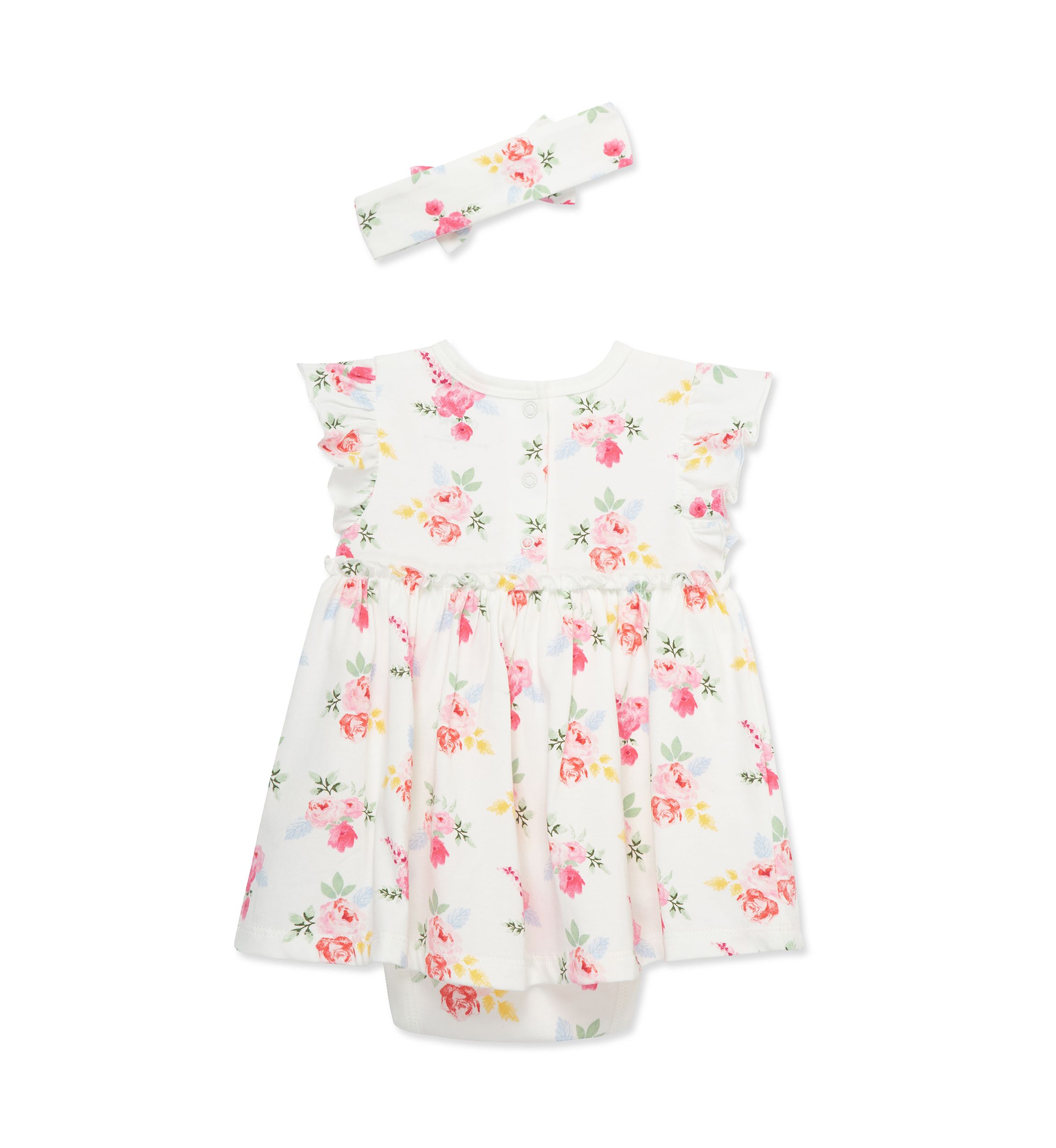 Baby Girls Roses Bodysuit Dress with Headband