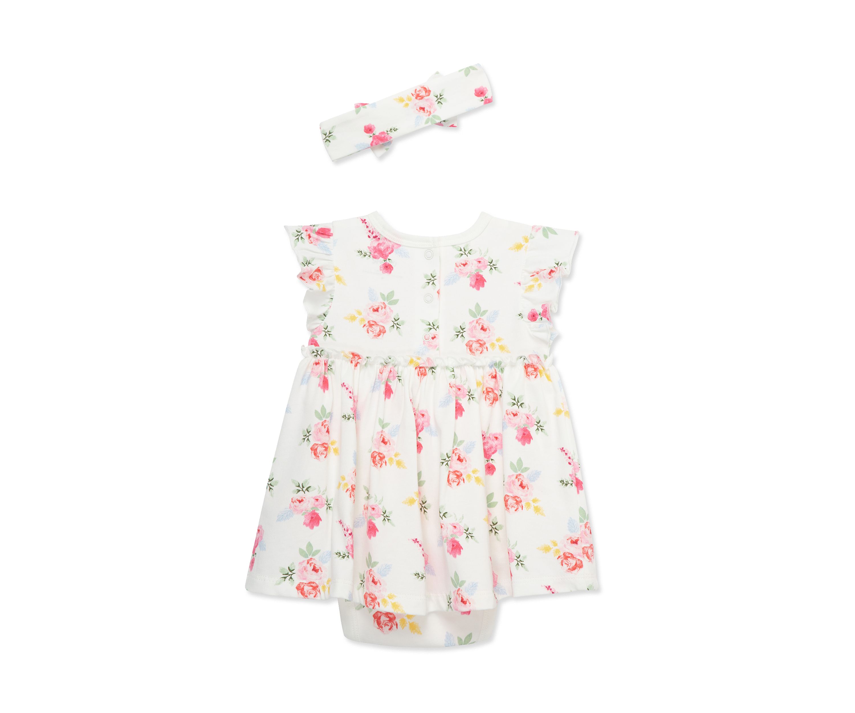 Baby Girls Roses Bodysuit Dress with Headband