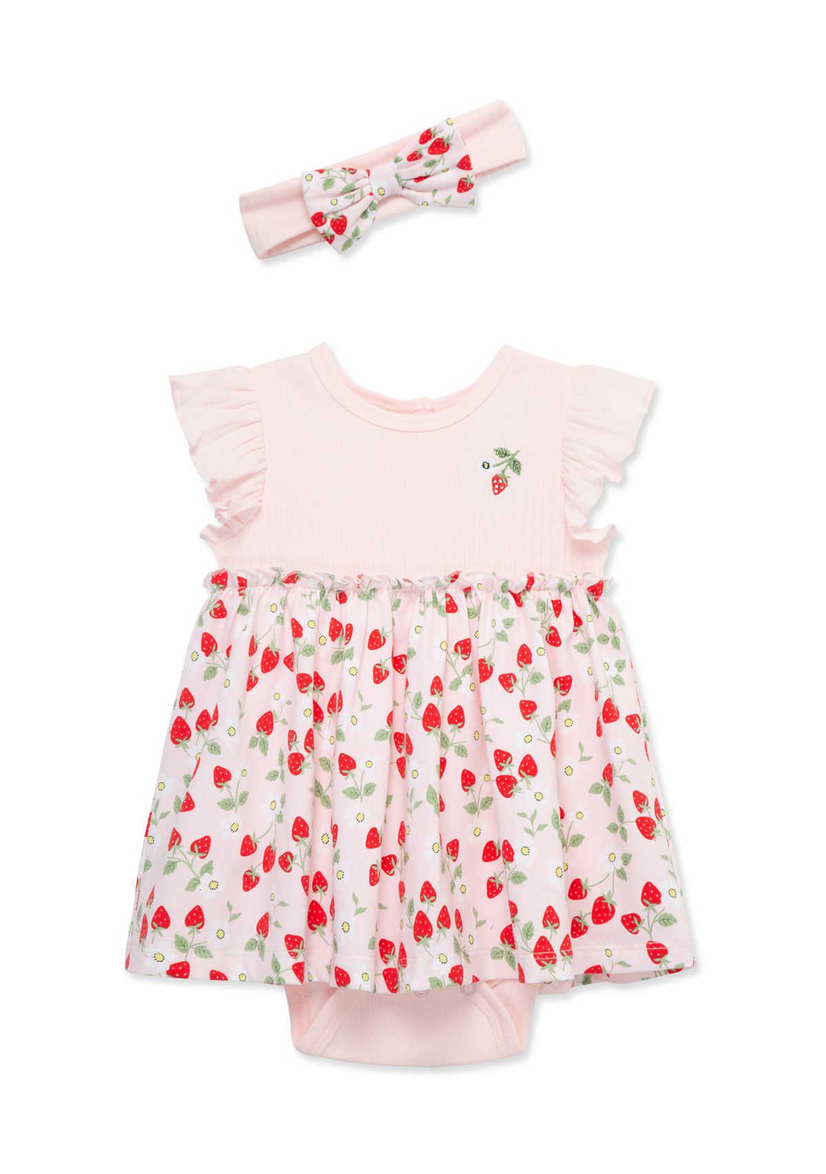 Baby Girls Strawberries Bodysuit Dress with Headband