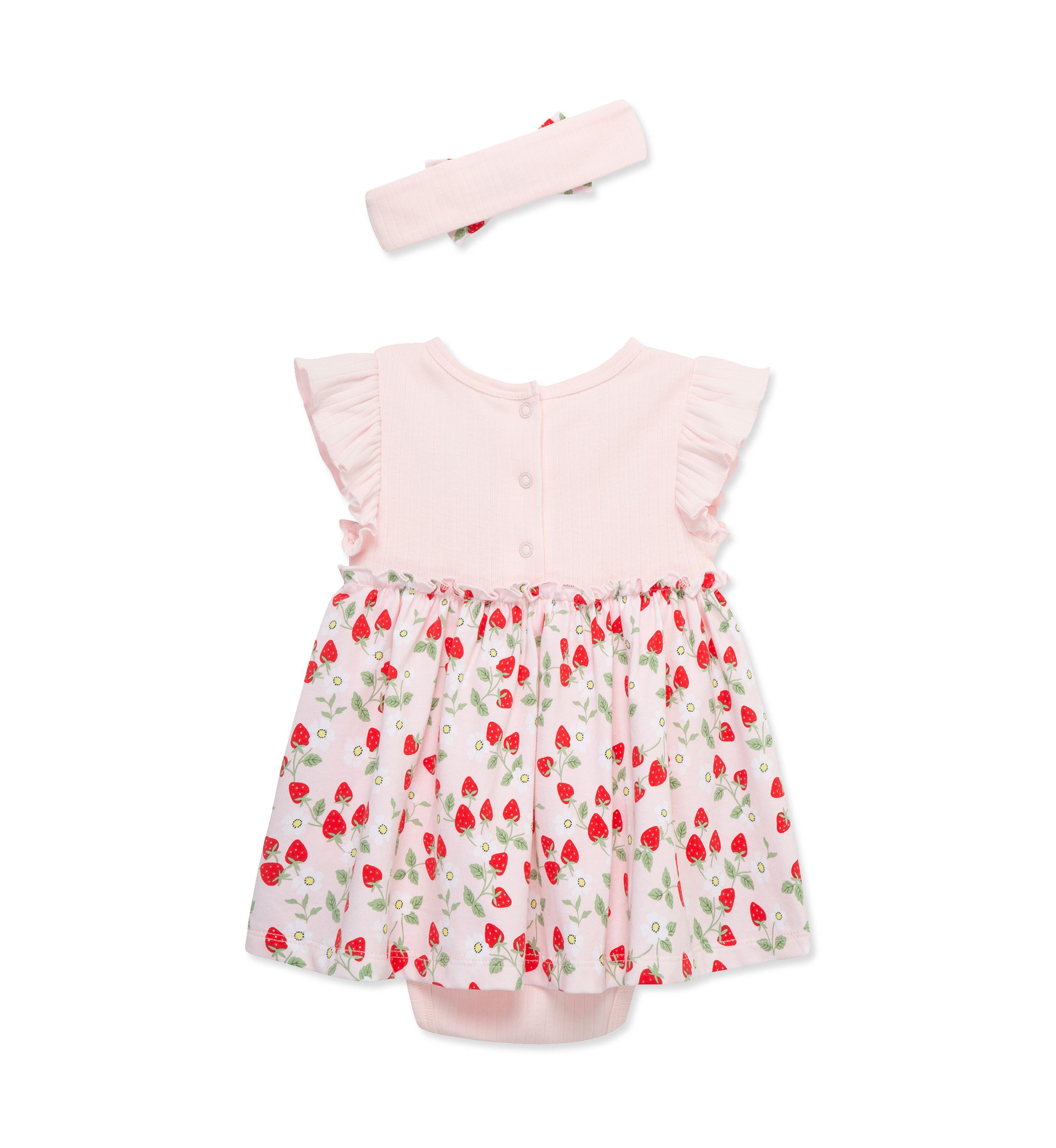 Baby Girls Strawberries Bodysuit Dress with Headband