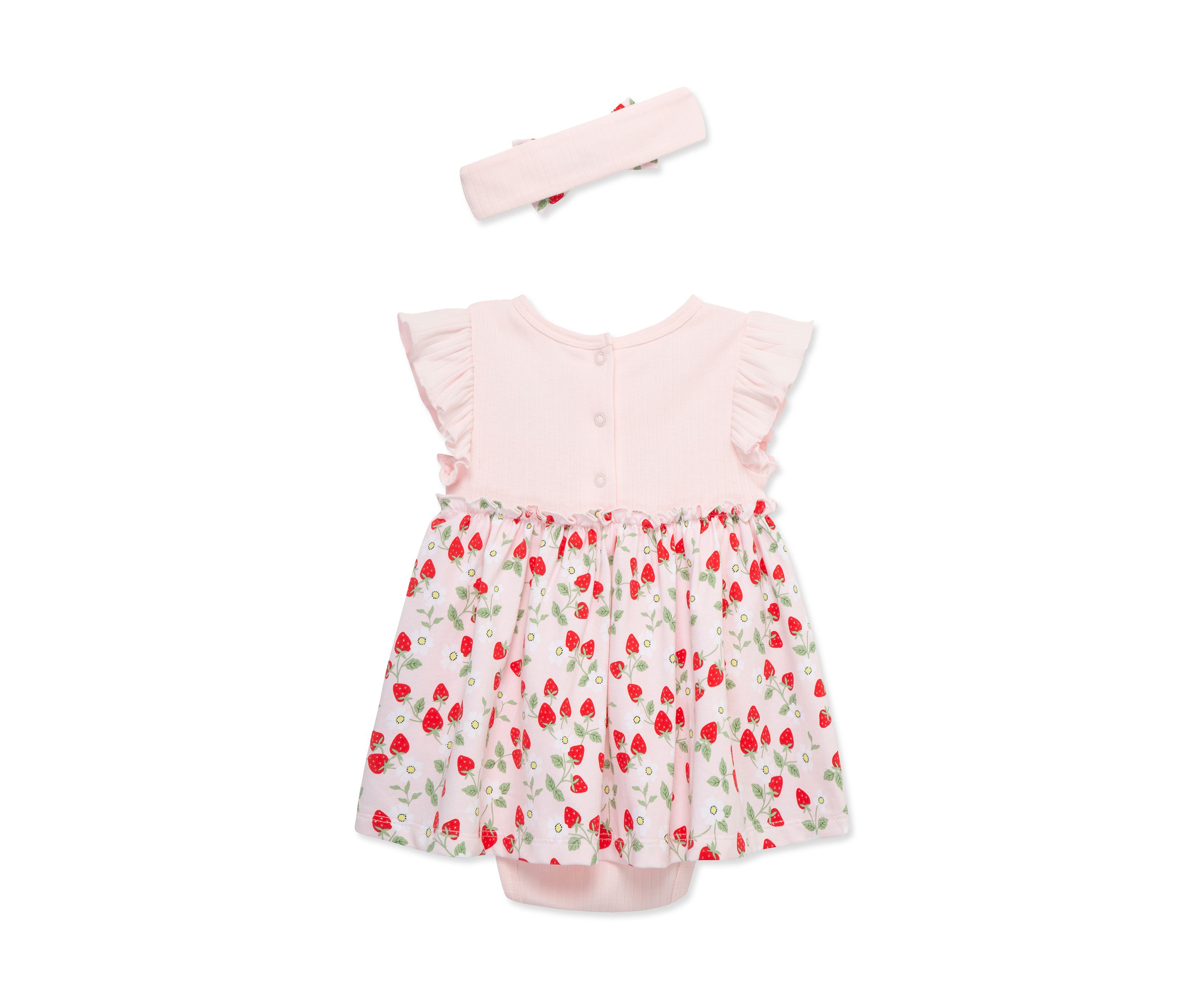 Baby Girls Strawberries Bodysuit Dress with Headband