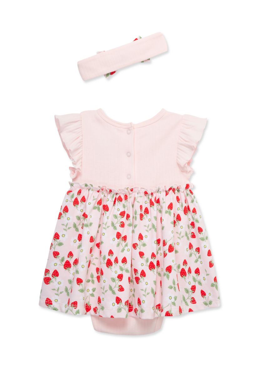 Baby Girls Strawberries Bodysuit Dress with Headband