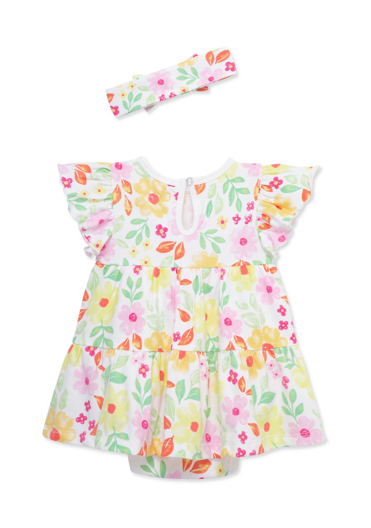 Baby Girls Happy Floral Bodysuit Dress with Headband