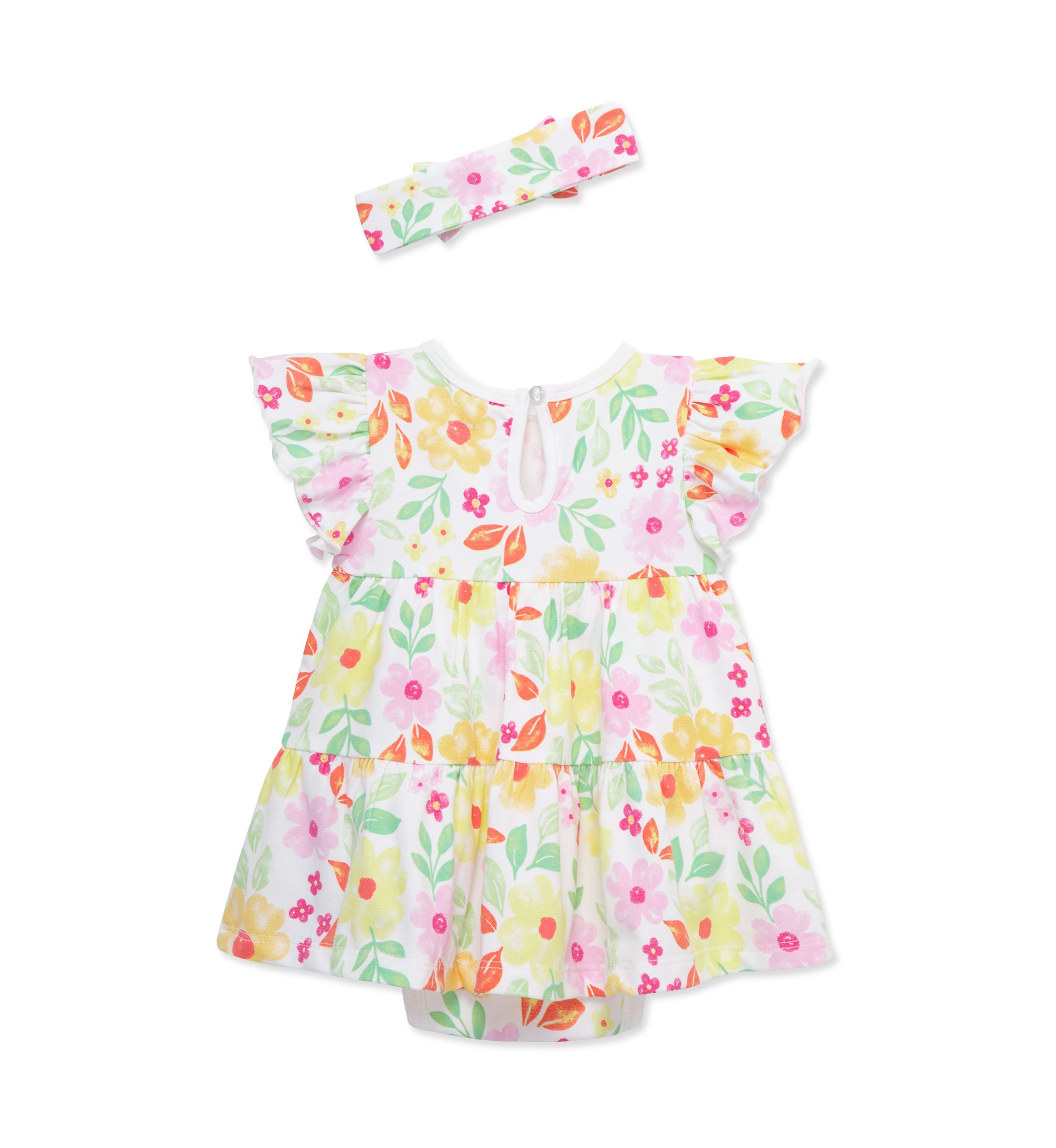 Baby Girls Happy Floral Bodysuit Dress with Headband