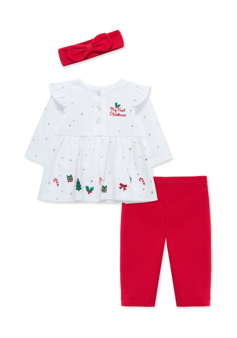 Baby Girls Merry Top and Leggings Set with Headband