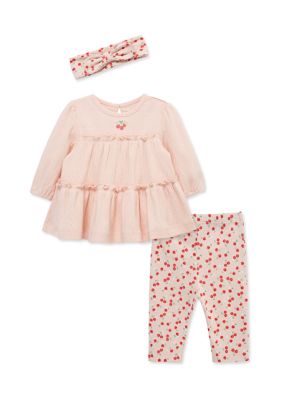 Little Me Baby Girls Cherries Tunic Set with Headband, Pink, 6 Months