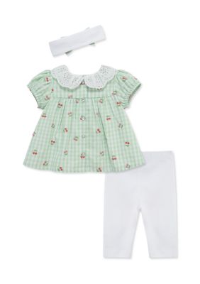 Little Me Baby Girls Cherry Check Set with Headband