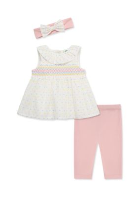 Little Me Baby Girls Smocked Dot Set with Headband
