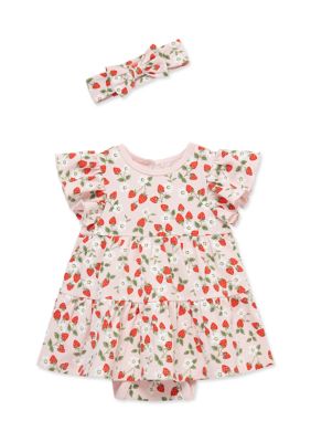 Little Me Baby Girls Bodysuit and Headband Set, Pink, 12 Months