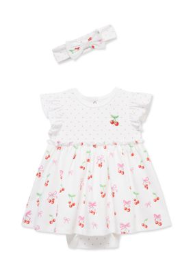 Little Me Baby Girls Cherry Bodysuit Dress and Headband Set, 6 Months