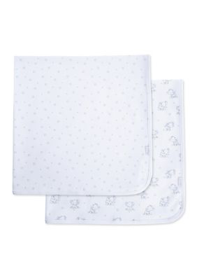 Little Me Kids Baby Elephants 2 Pack Receiving Blankets, White