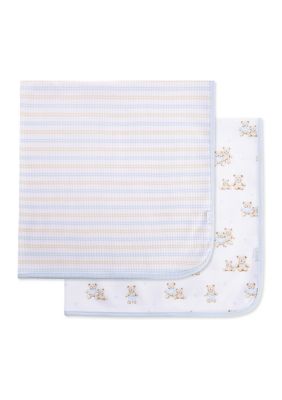 Little Me Baby Boys Dashing Bears Blankets 2-Pack, Blue