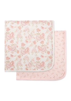 Little Me Kids Floral Rectangular Blankets - Pack of 2, Pink