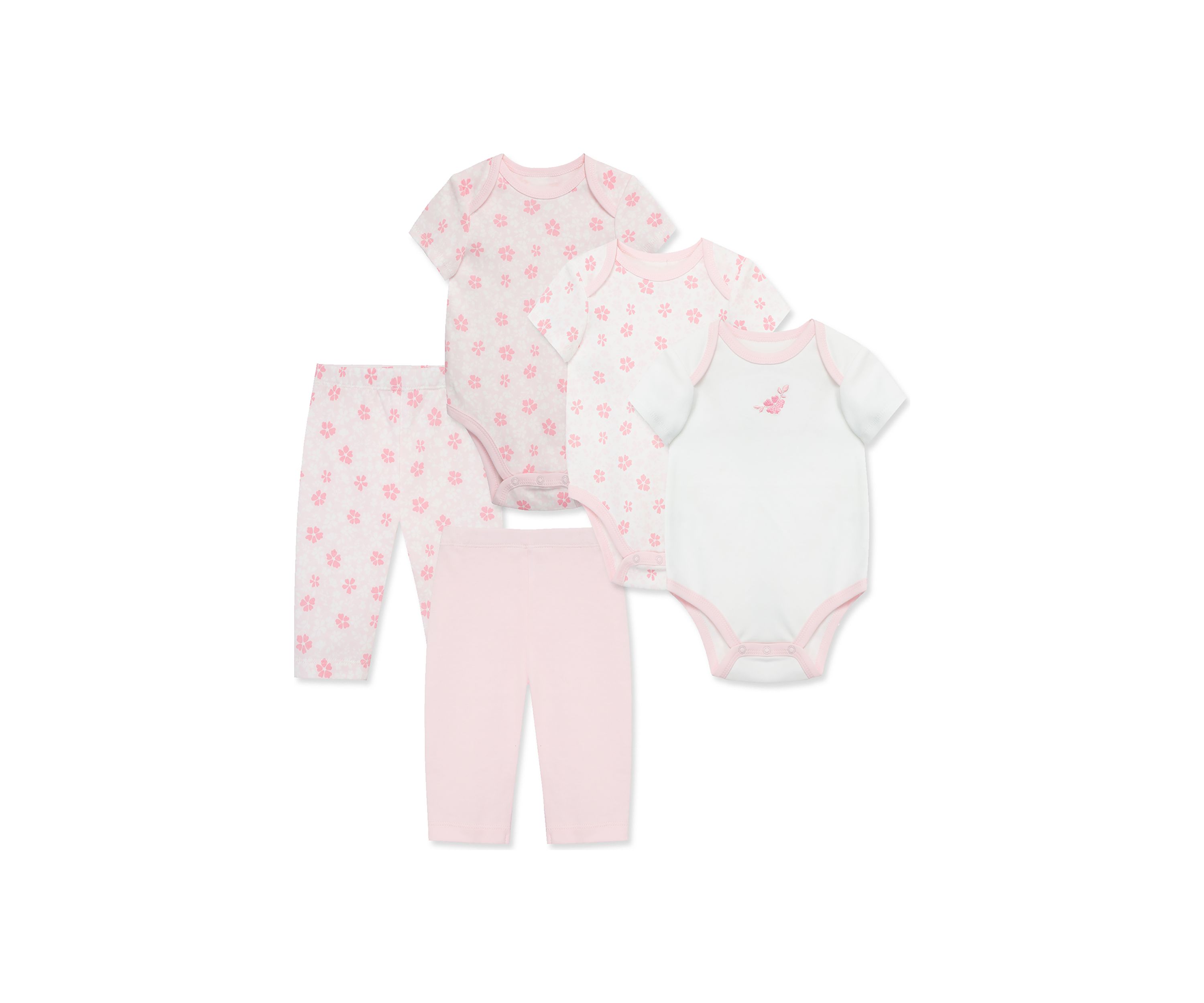 Baby Girls Petals 5 Piece Bodysuit and Pants Set