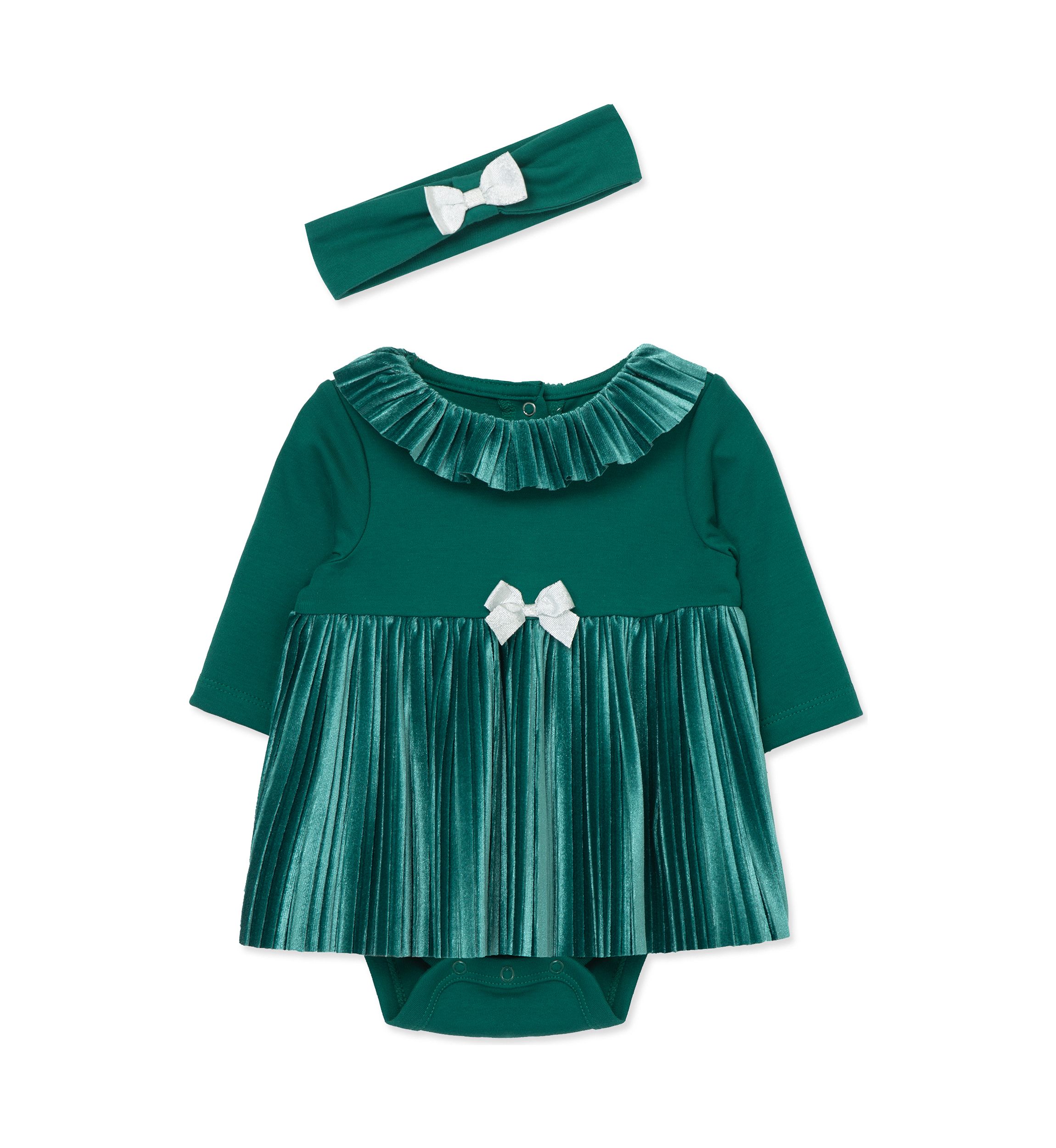 Baby Girls Festive Bodysuit Dress Set with Headband
