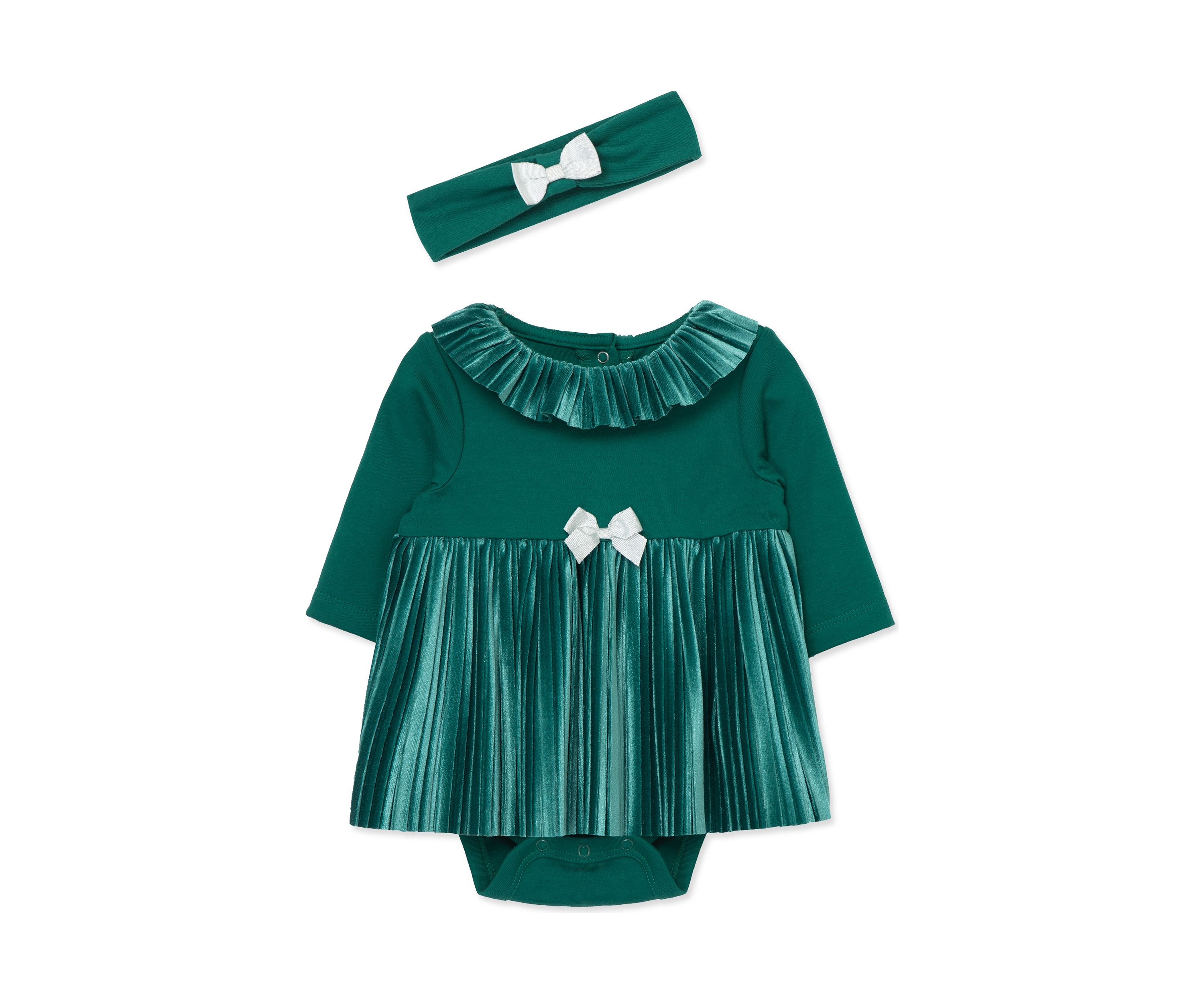 Baby Girls Festive Bodysuit Dress Set with Headband