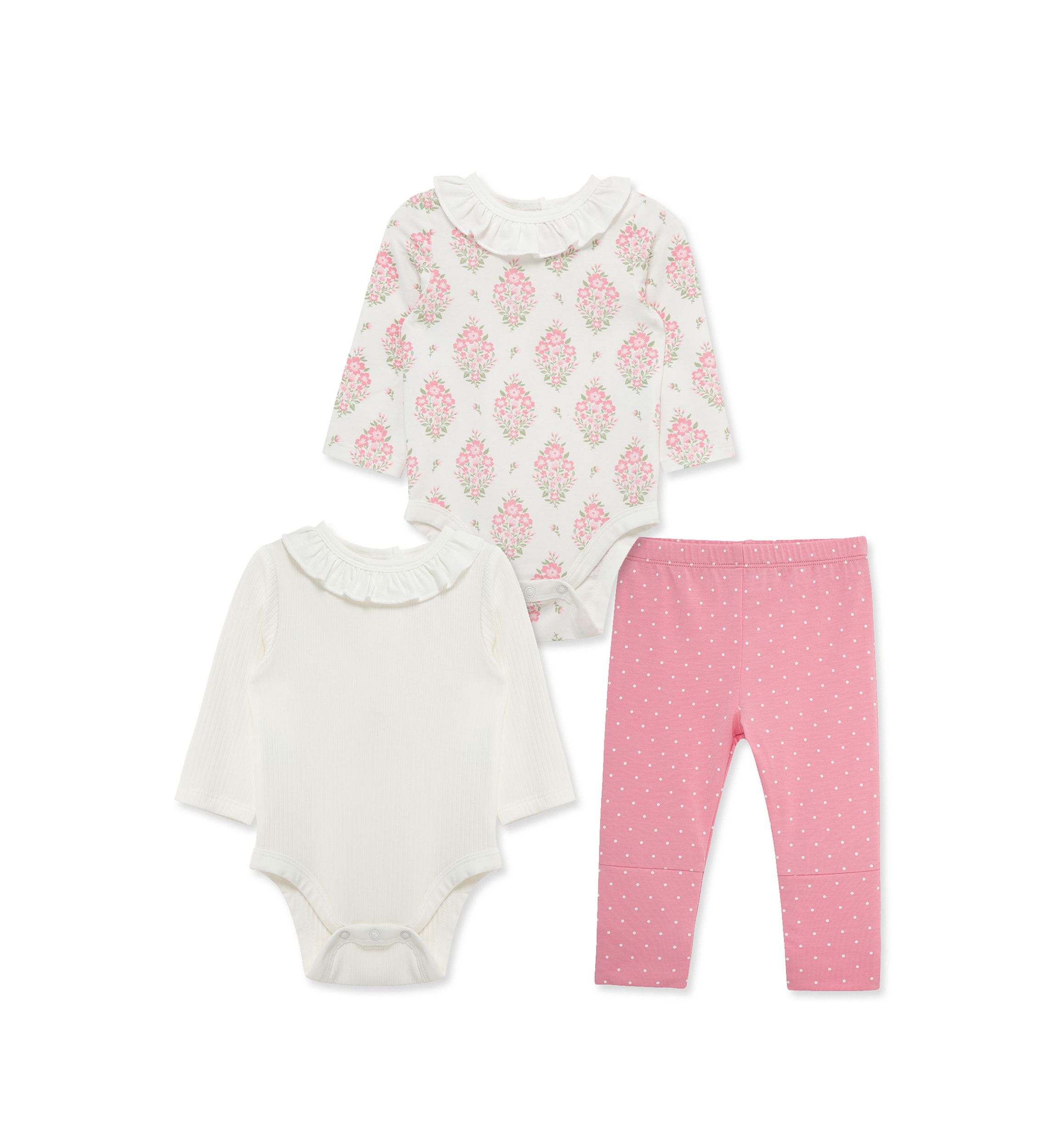 Baby Girls Floral 3 Piece Bodysuit Pant Set